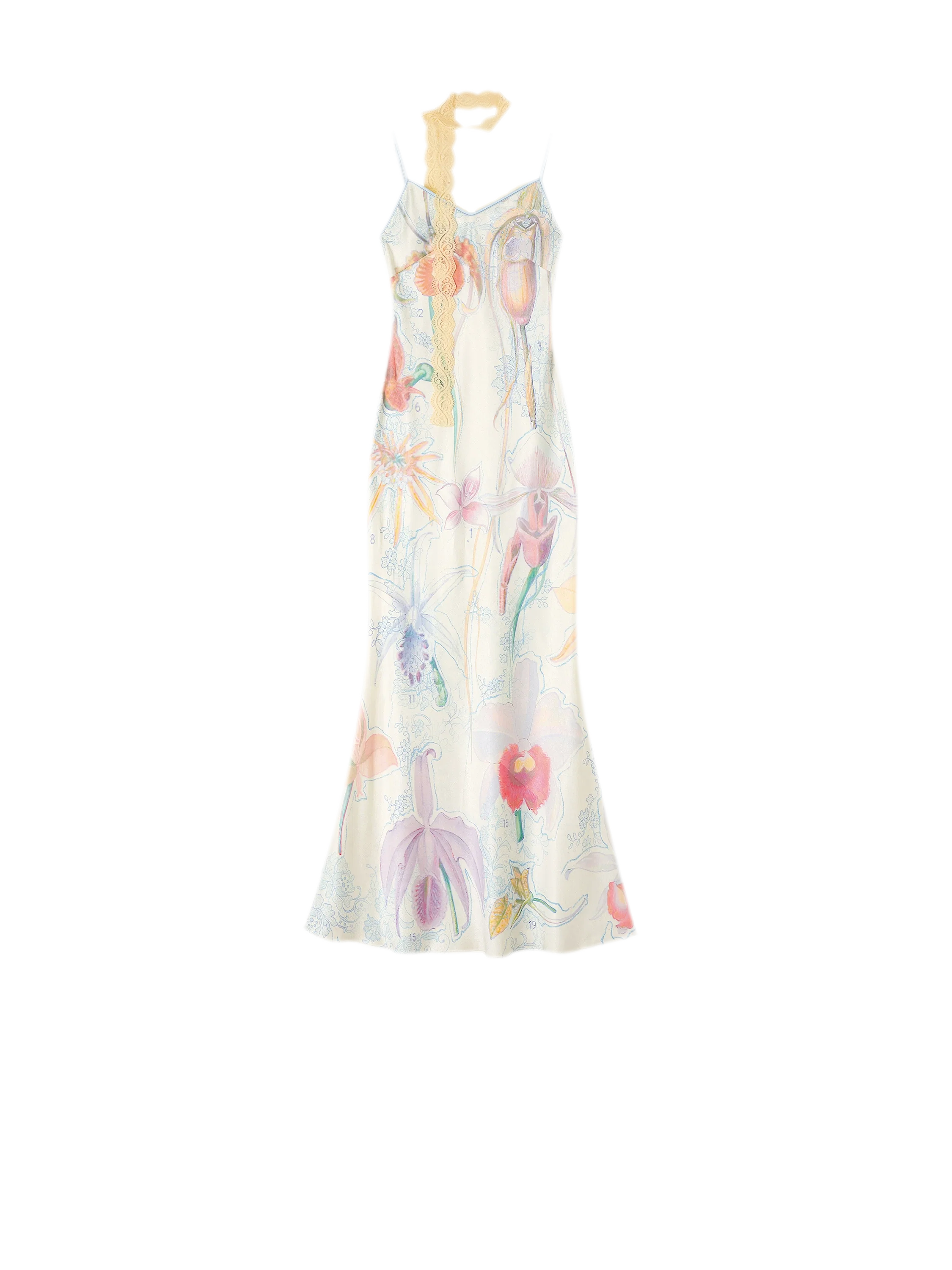 Botanical Print Bias-Cut Camisole Long Dress