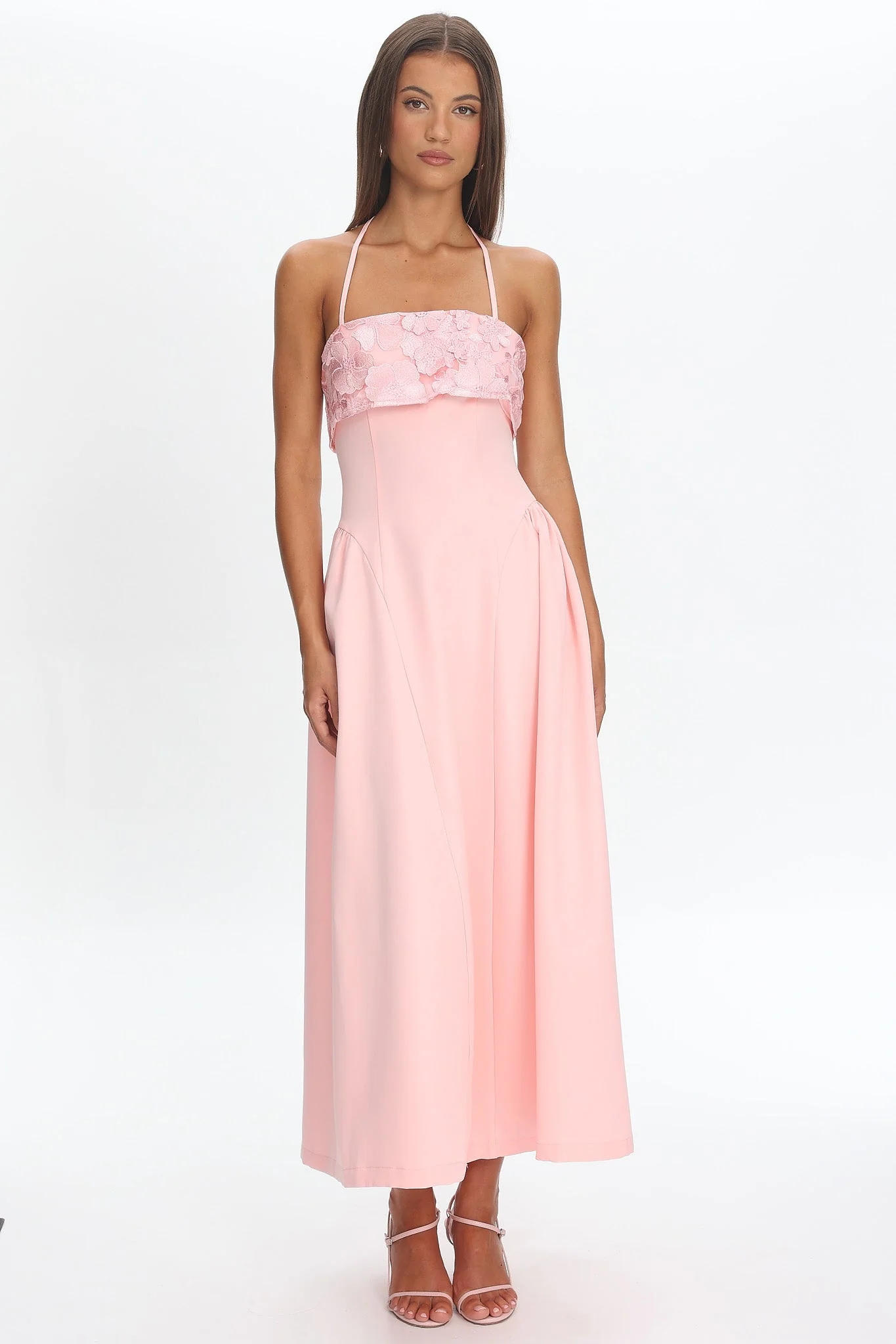 Sunbeam Kiss Foldover Floral Bust Maxi Dress Blush