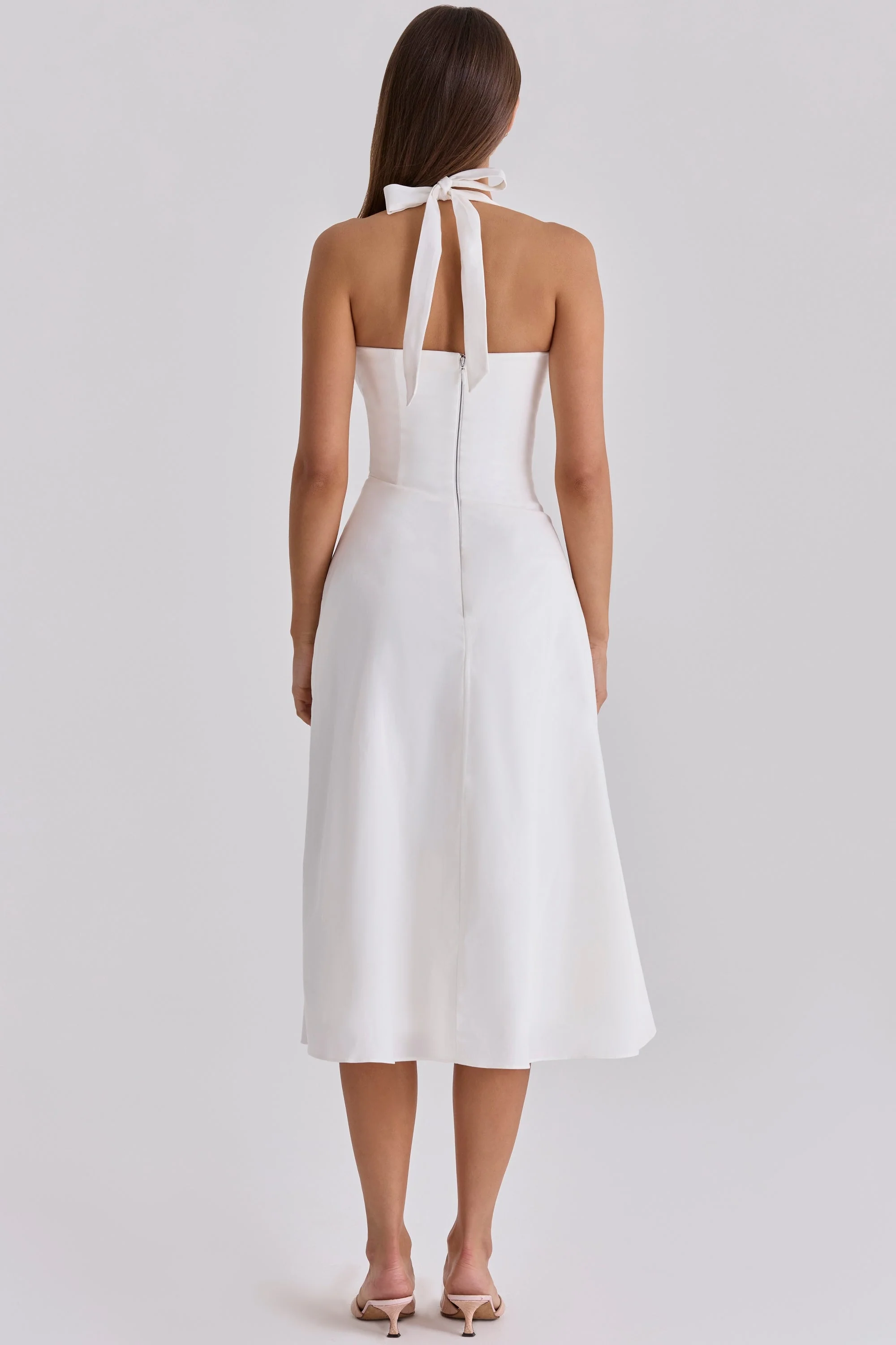 white halter neck cotton midi dress