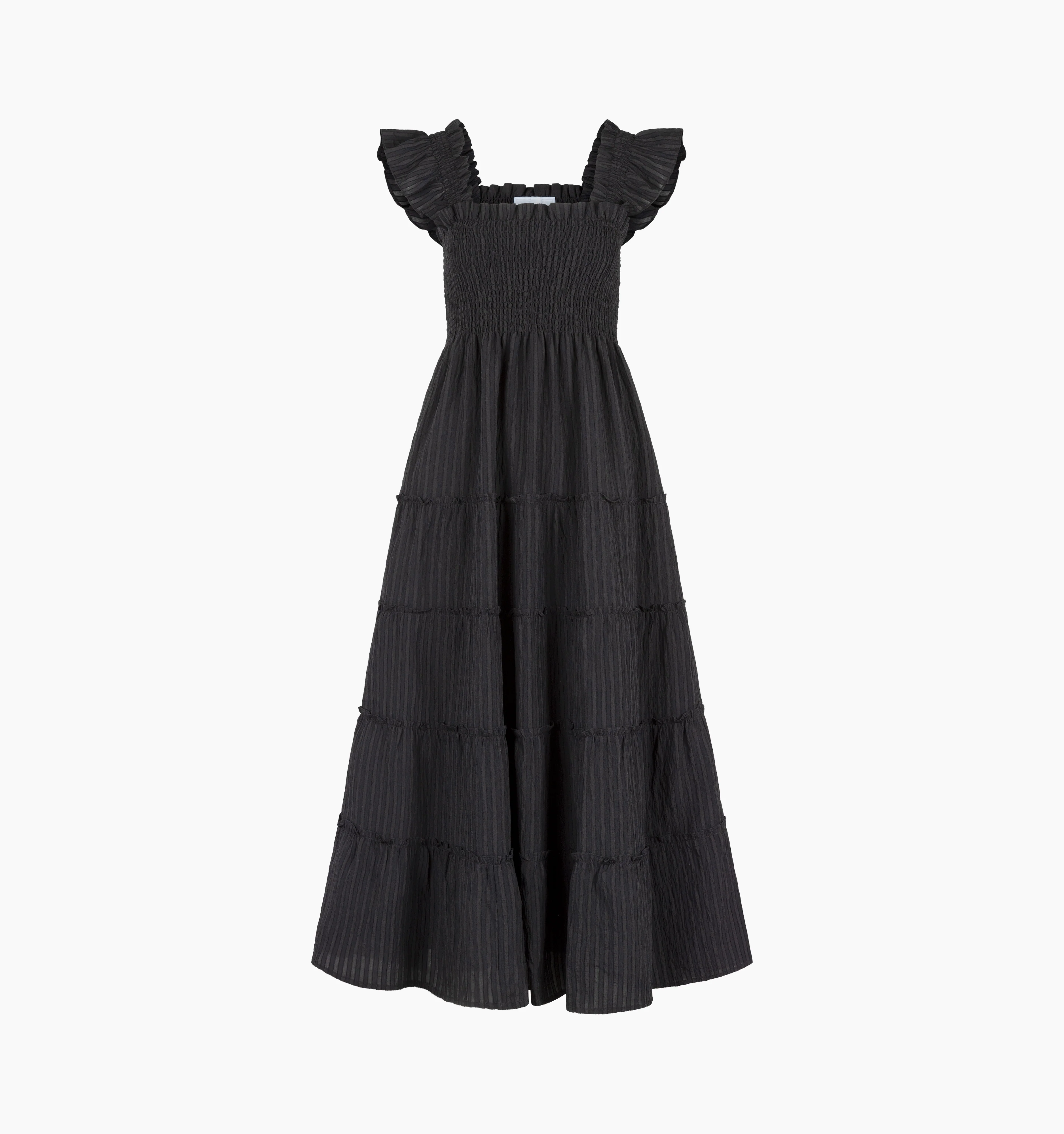 The Ellie Maxi Nap Dress - Black Tonal Seersucker