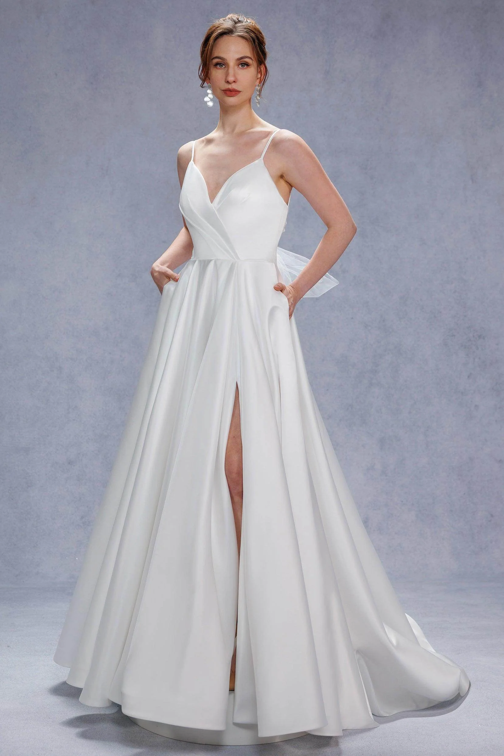 A-Line Court Train Satin Tulle Wedding Dress CW3336