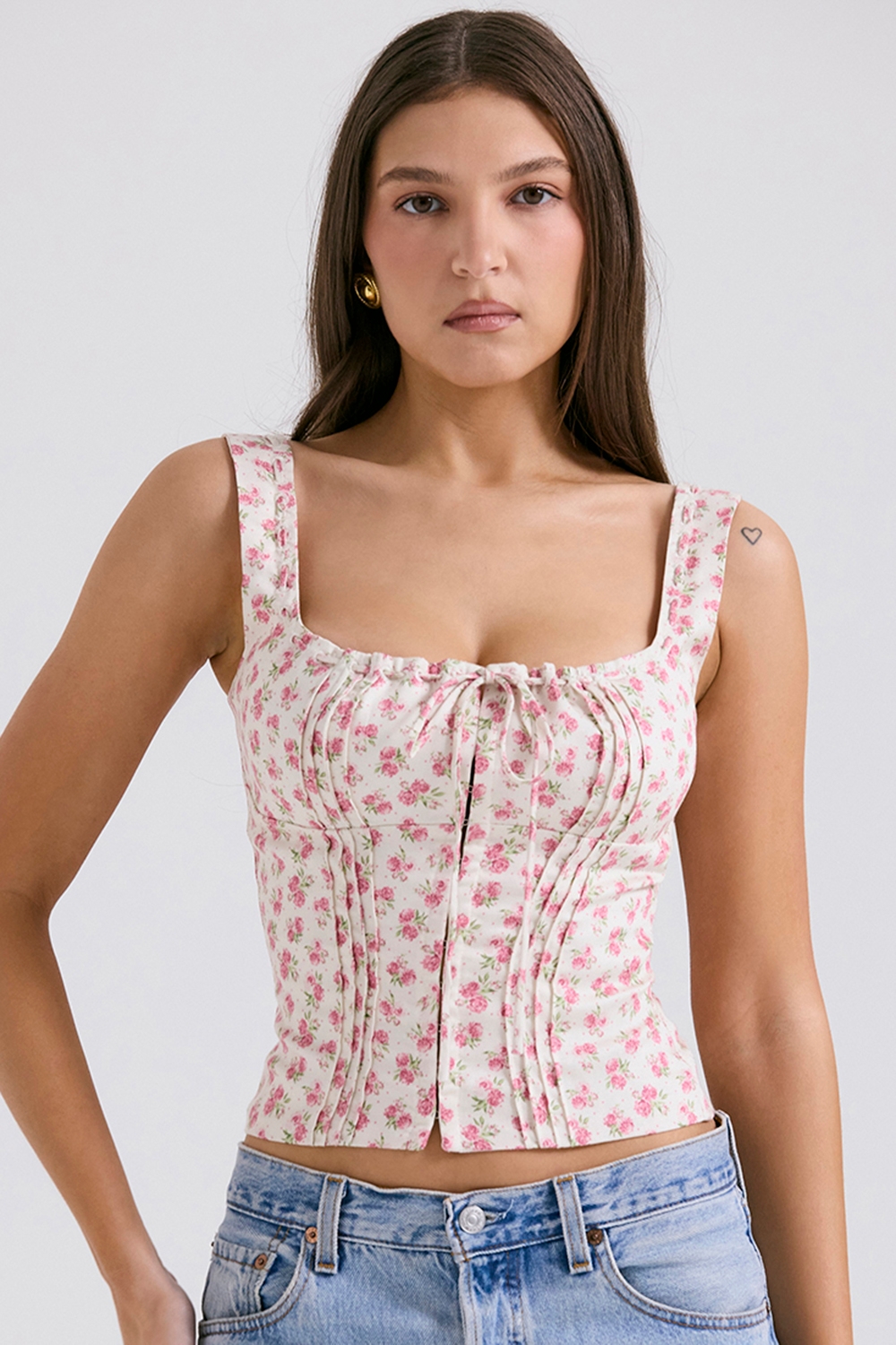 white rosebud print top