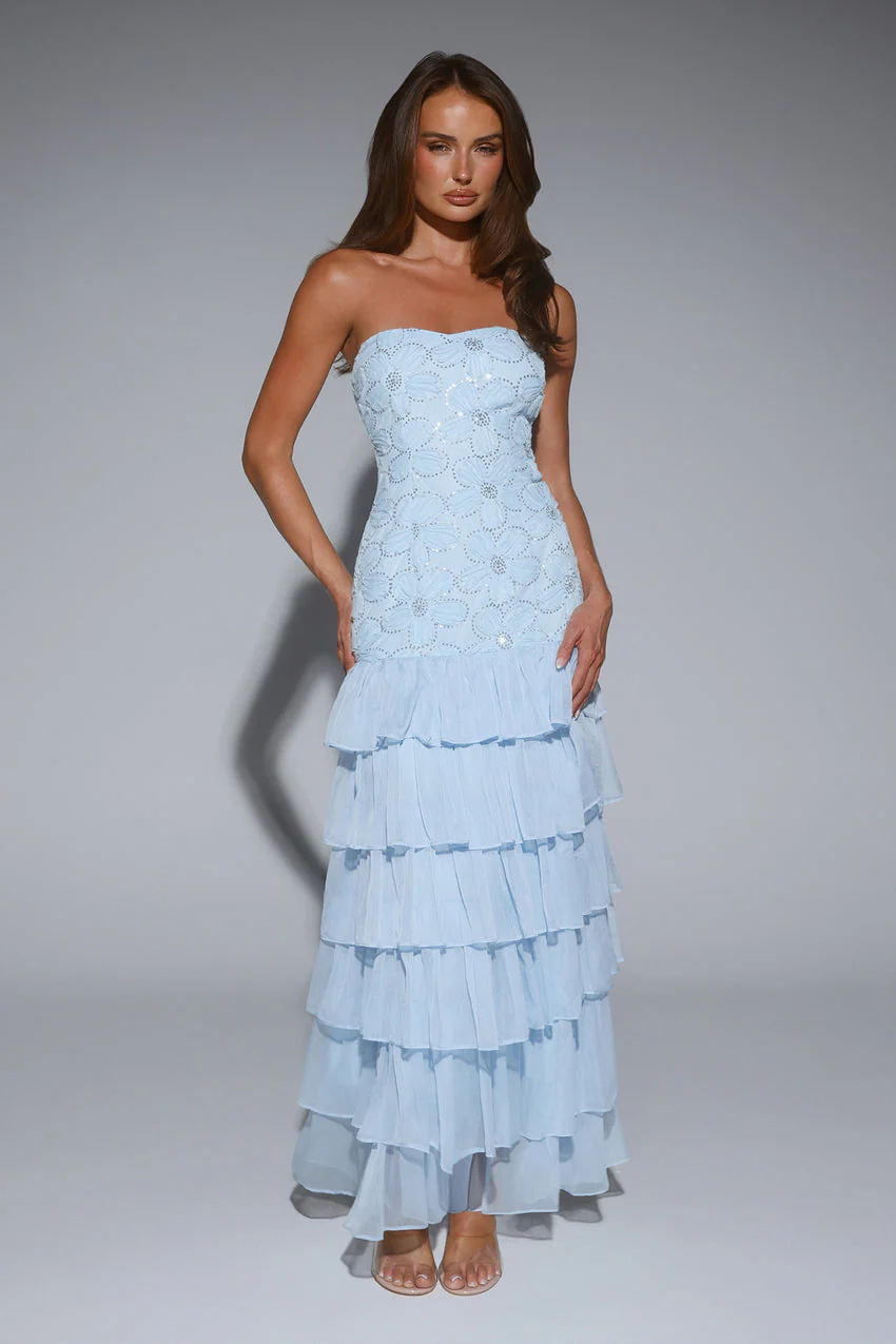 Dream State Strapless Maxi Dress Blue - luluinthesky