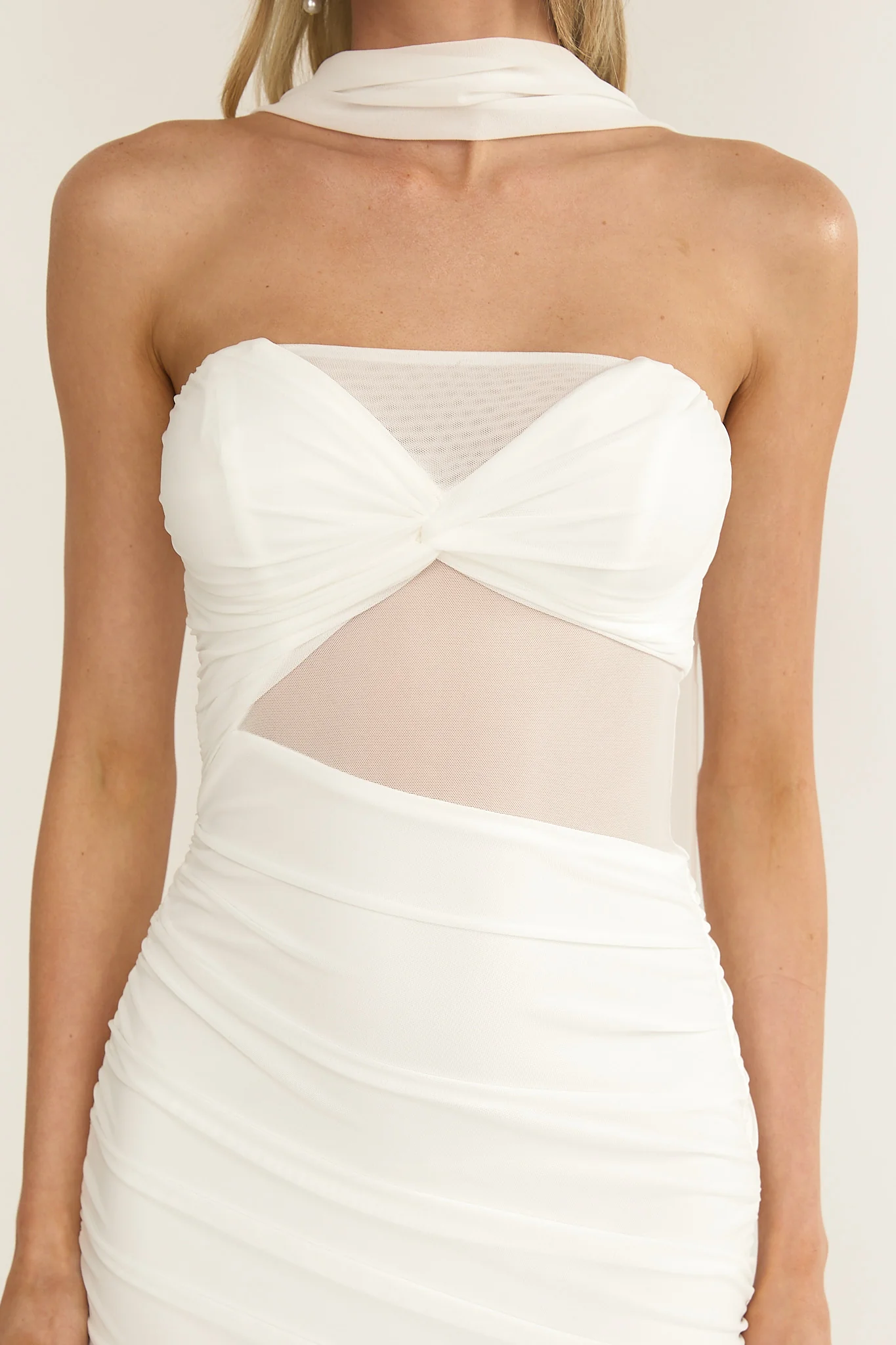 Lumiere Strapless Sheer Mesh Dress White