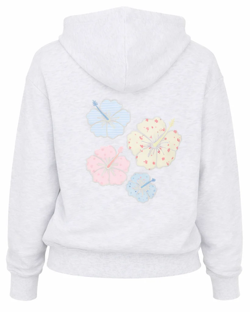 Zip front oversized floral print hoodie