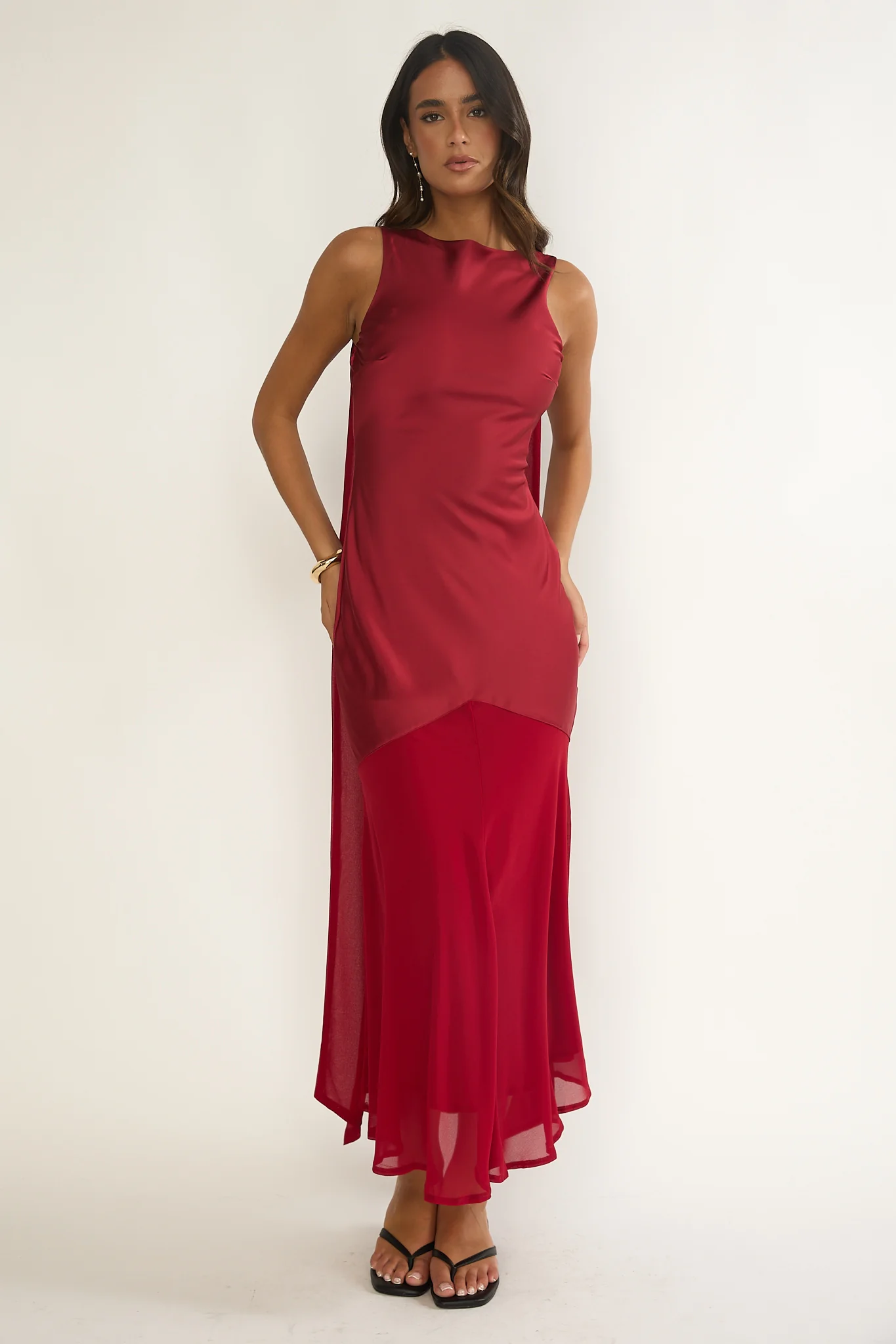 Veyla Shoulder Sash Maxi Dress Wine