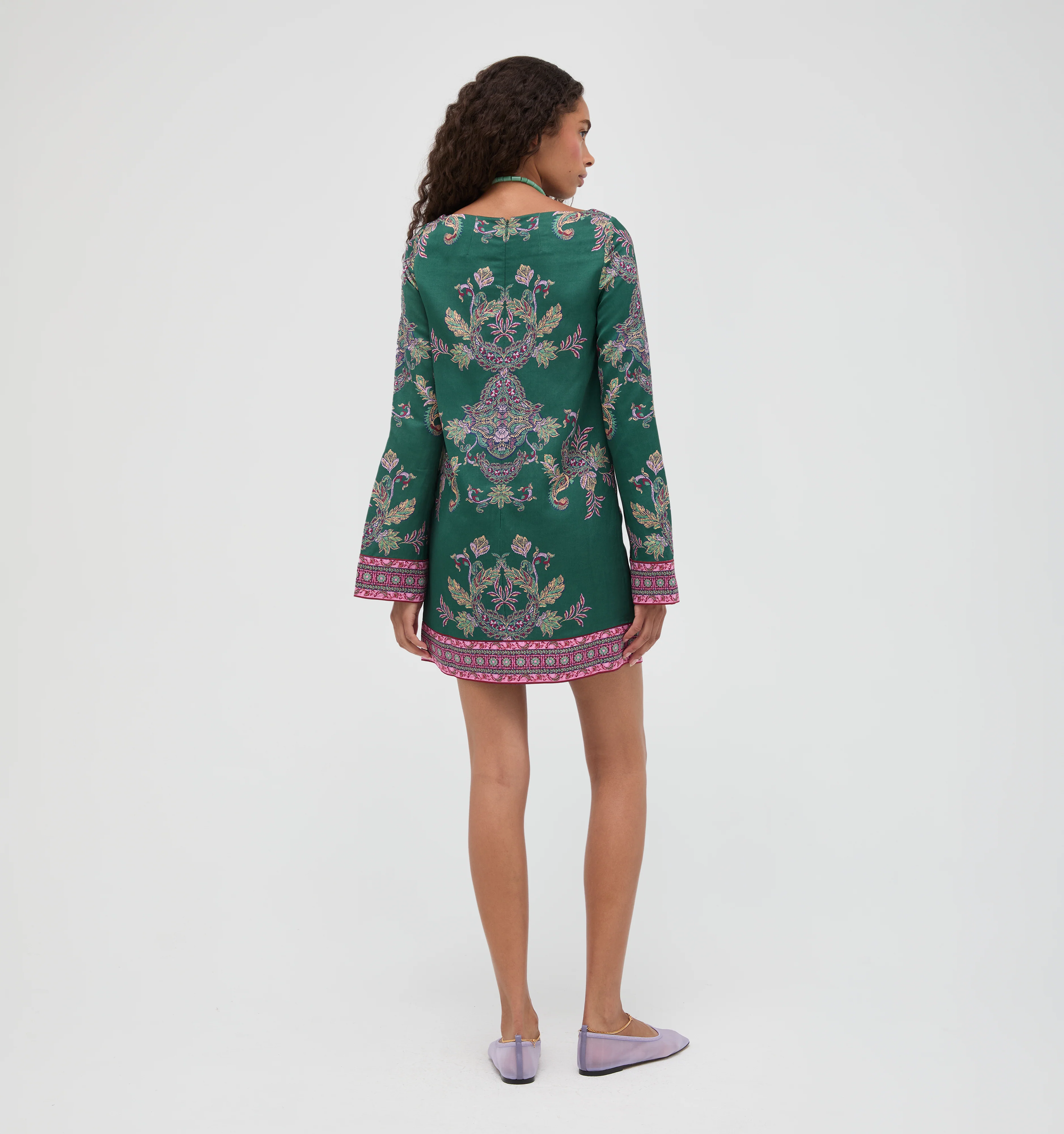 The Long Sleeve Viola Dress - Windsor Paisley Emerald Green
