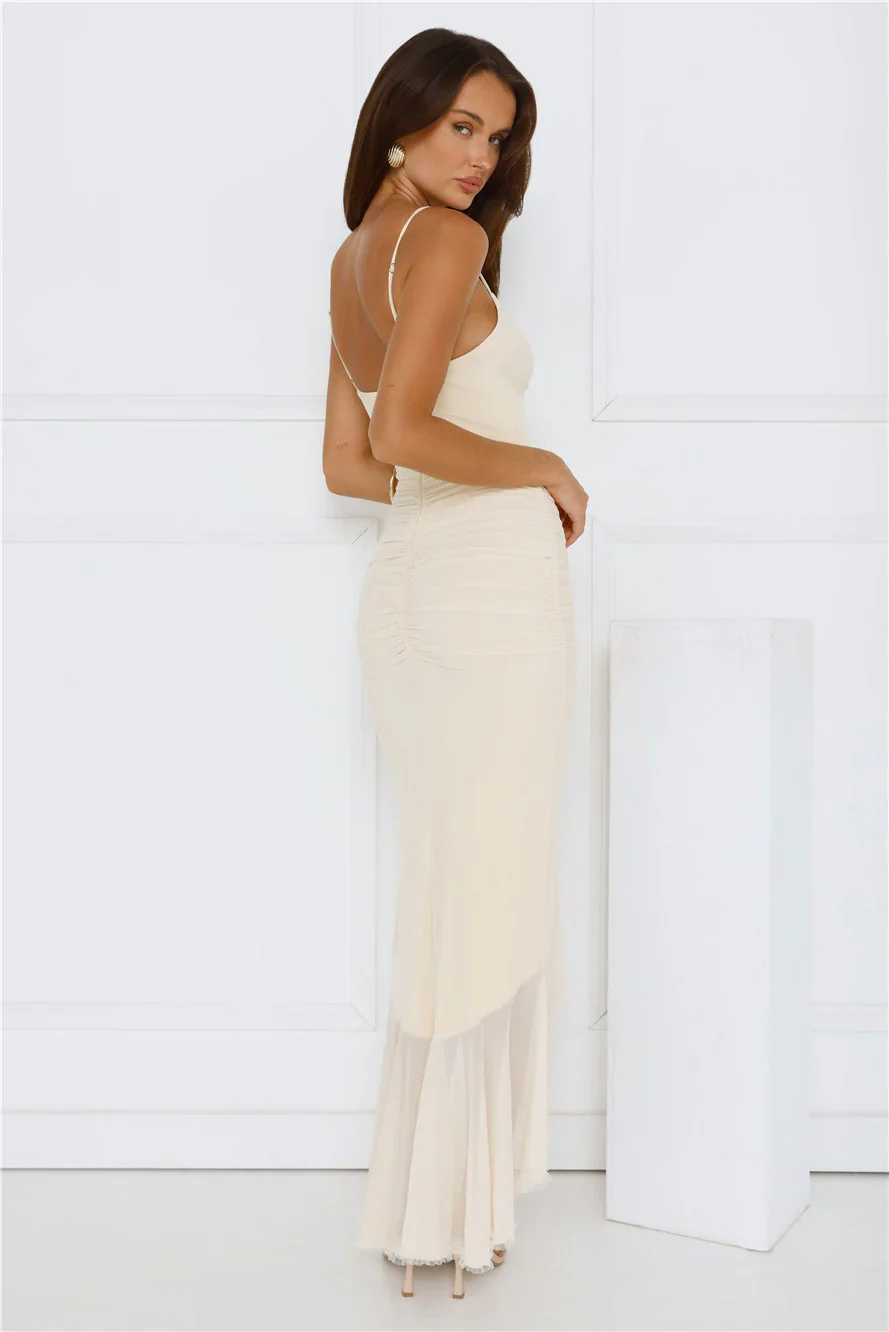 Shimmer In The Dark Mesh Maxi Dress Yellow