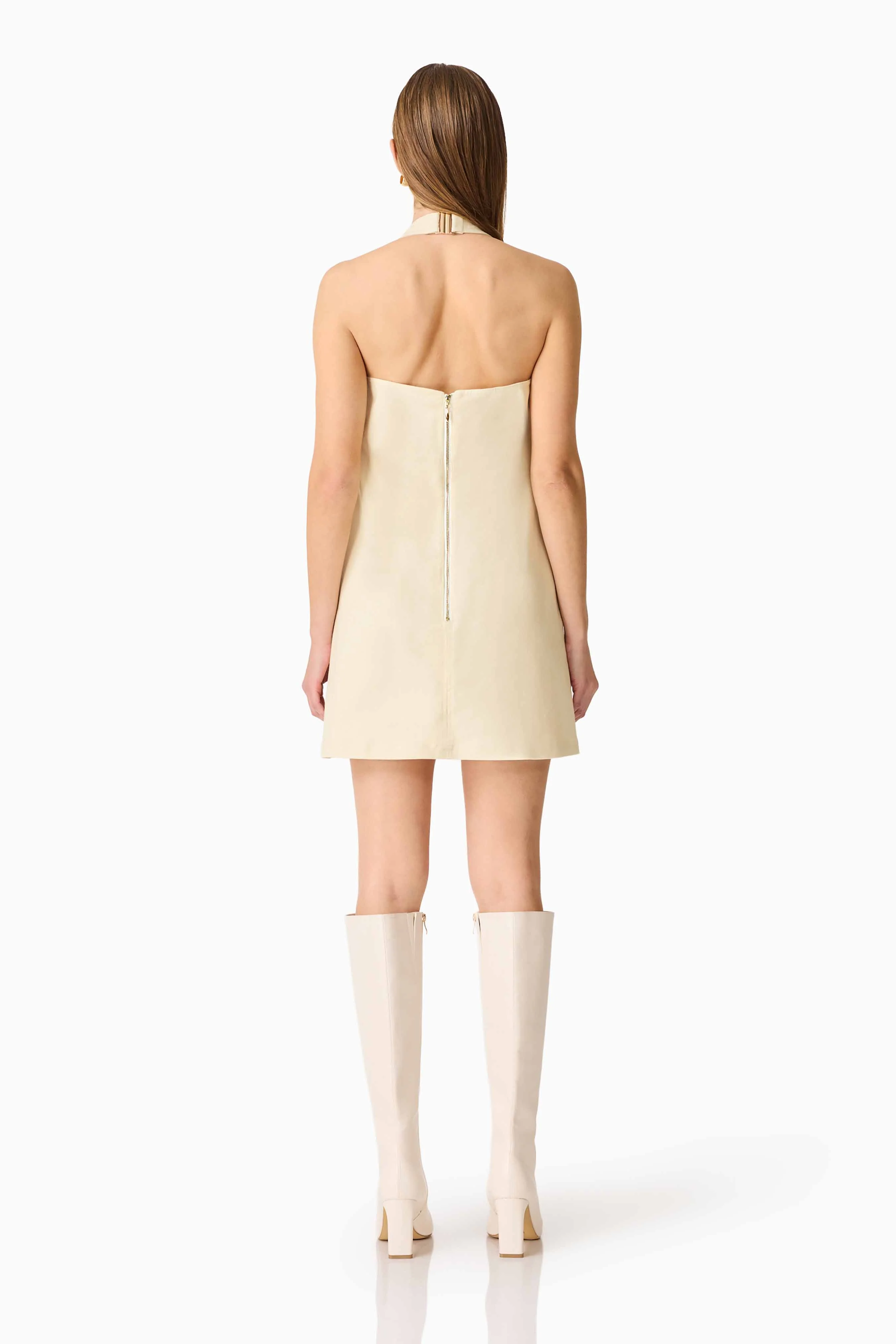 CURAAE Lavelle Halter Mini Dress in Lemon Yellow