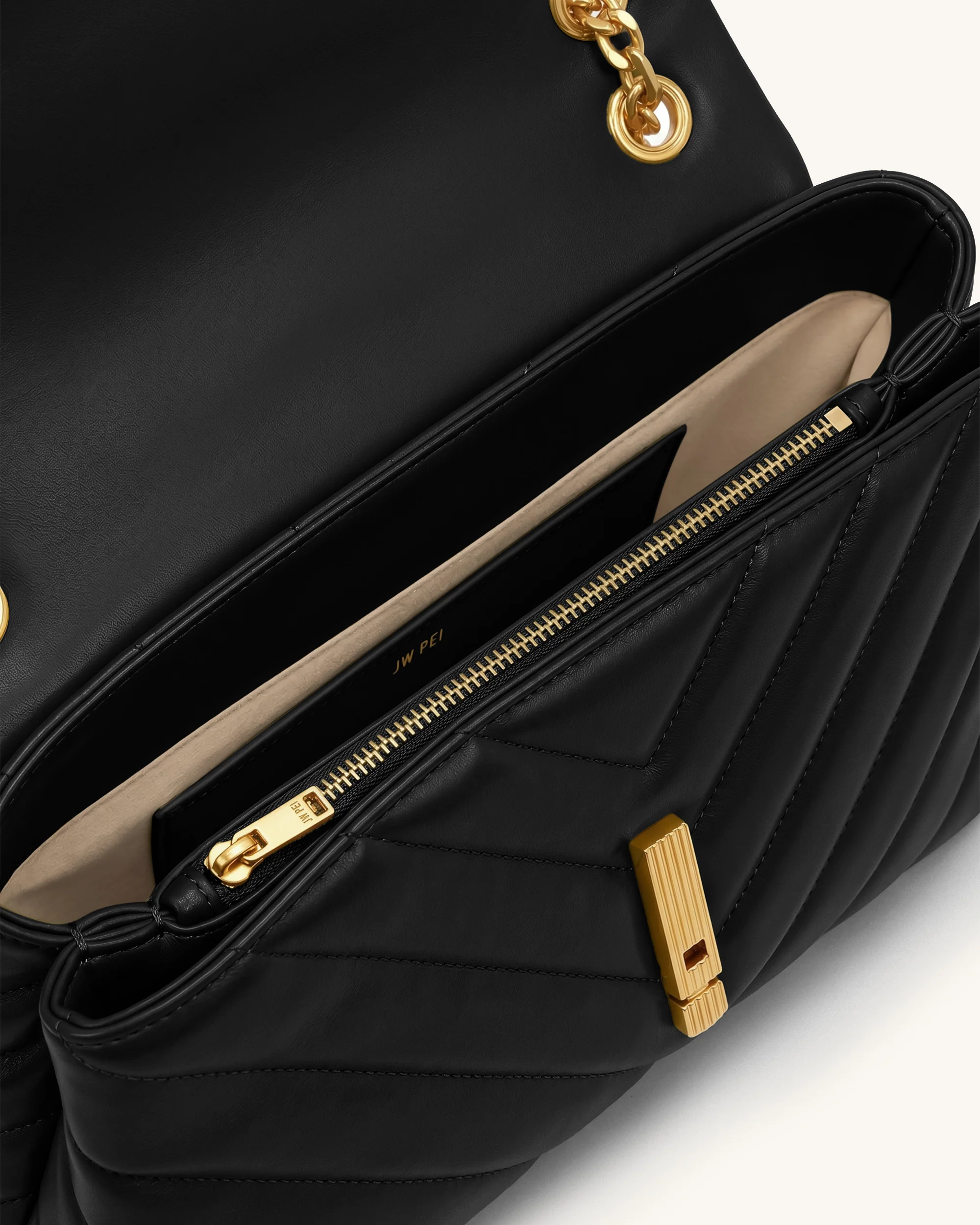 Valerie Quilted Chain Flap Shoulder Bag - Black