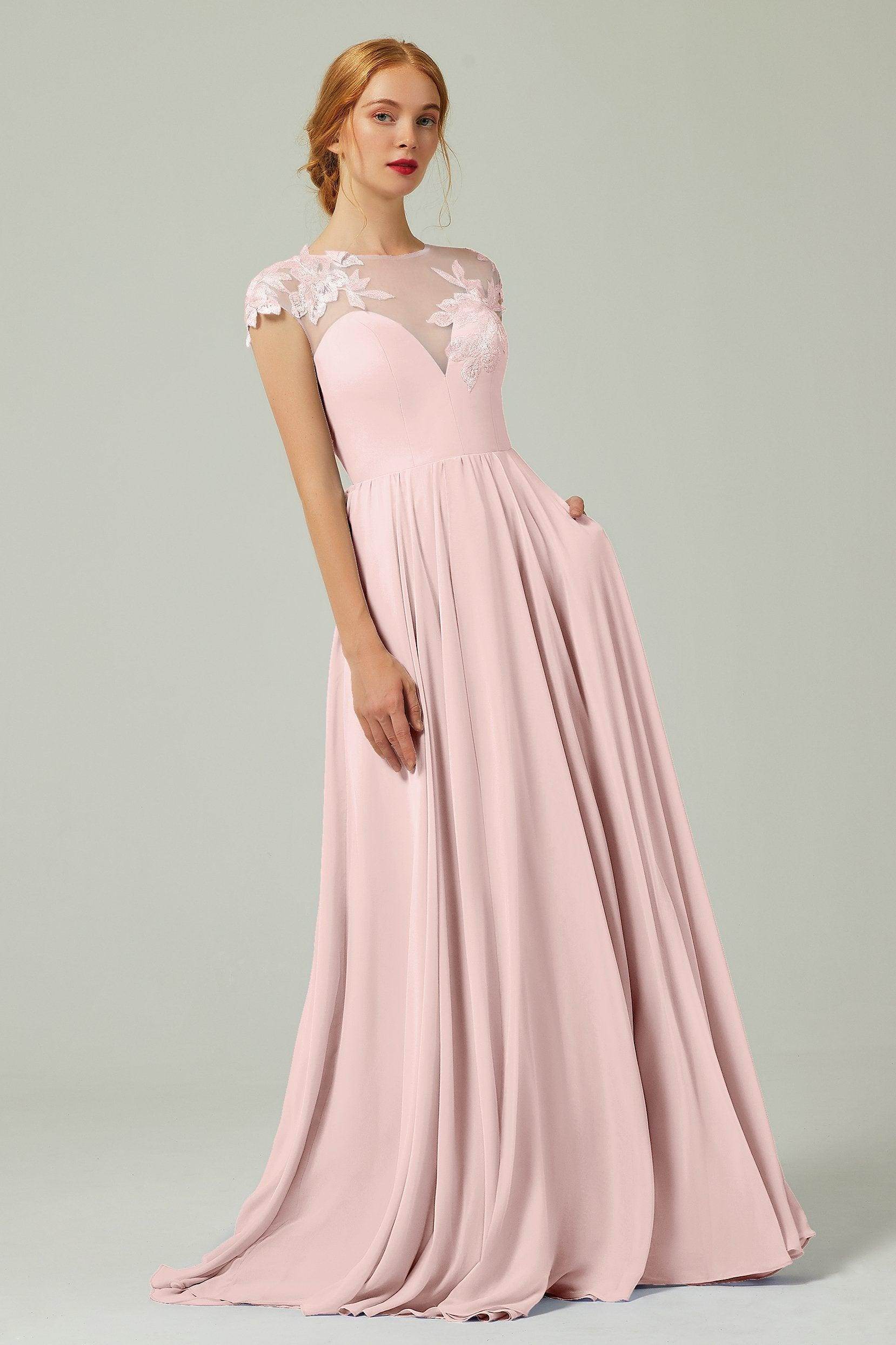 A-Line Sweep-Brush Train Chiffon Bridesmaid Dress CB0248