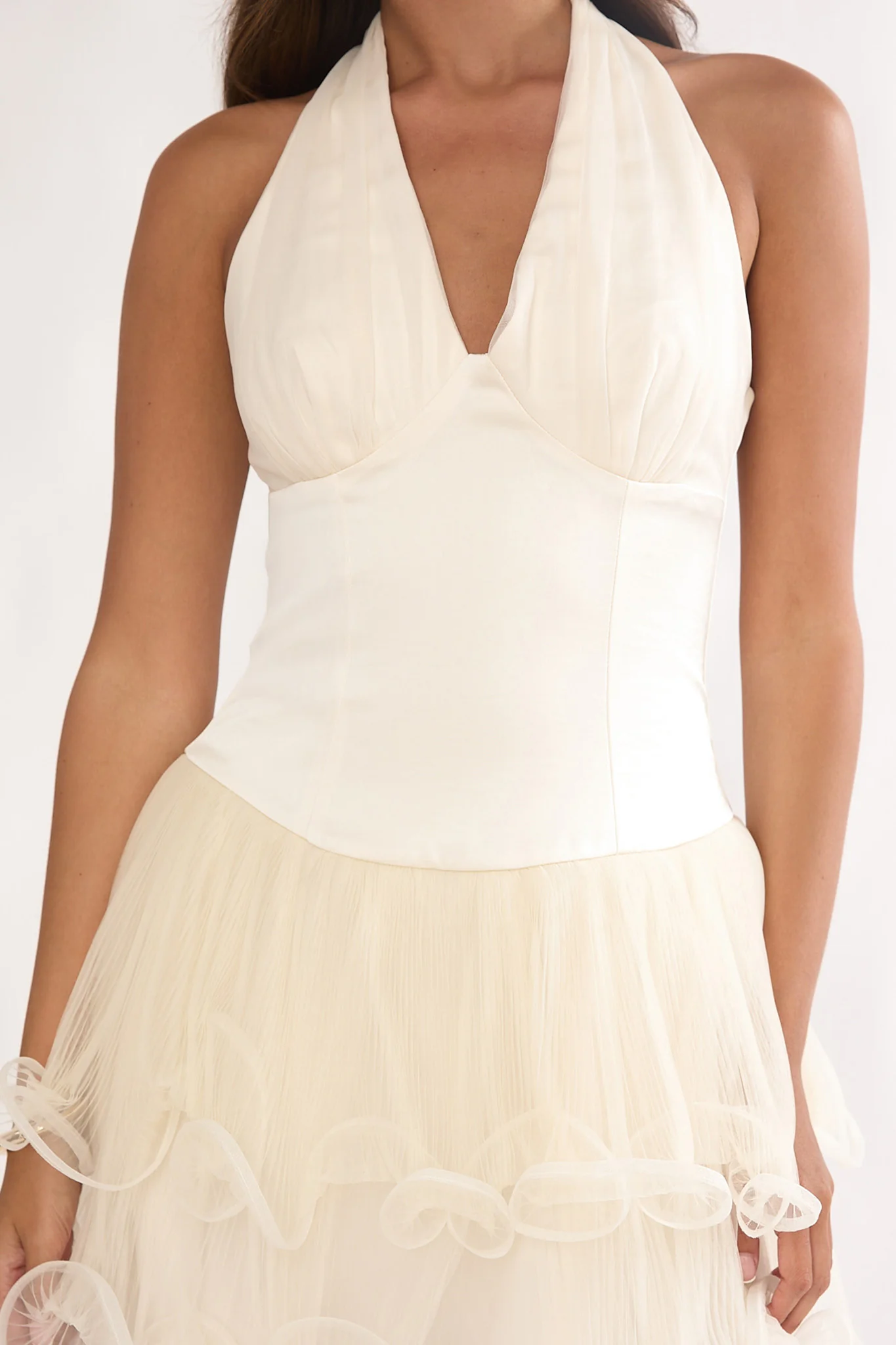 Ellery Halterneck Layered Hem Mini Dress Oyster - luluinthesky