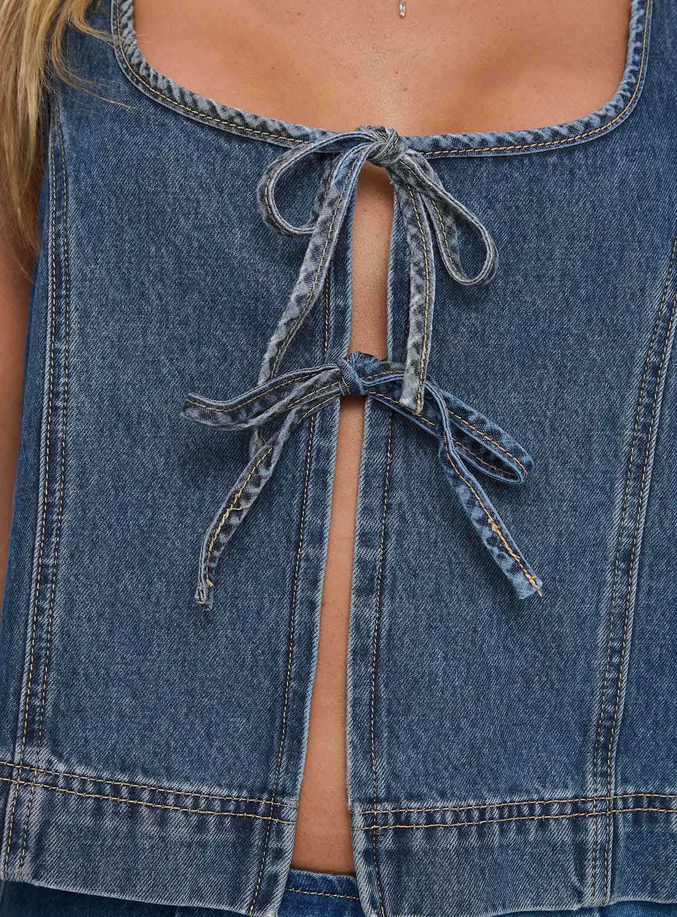 Stefenie Denim Tie Top Mid Wash