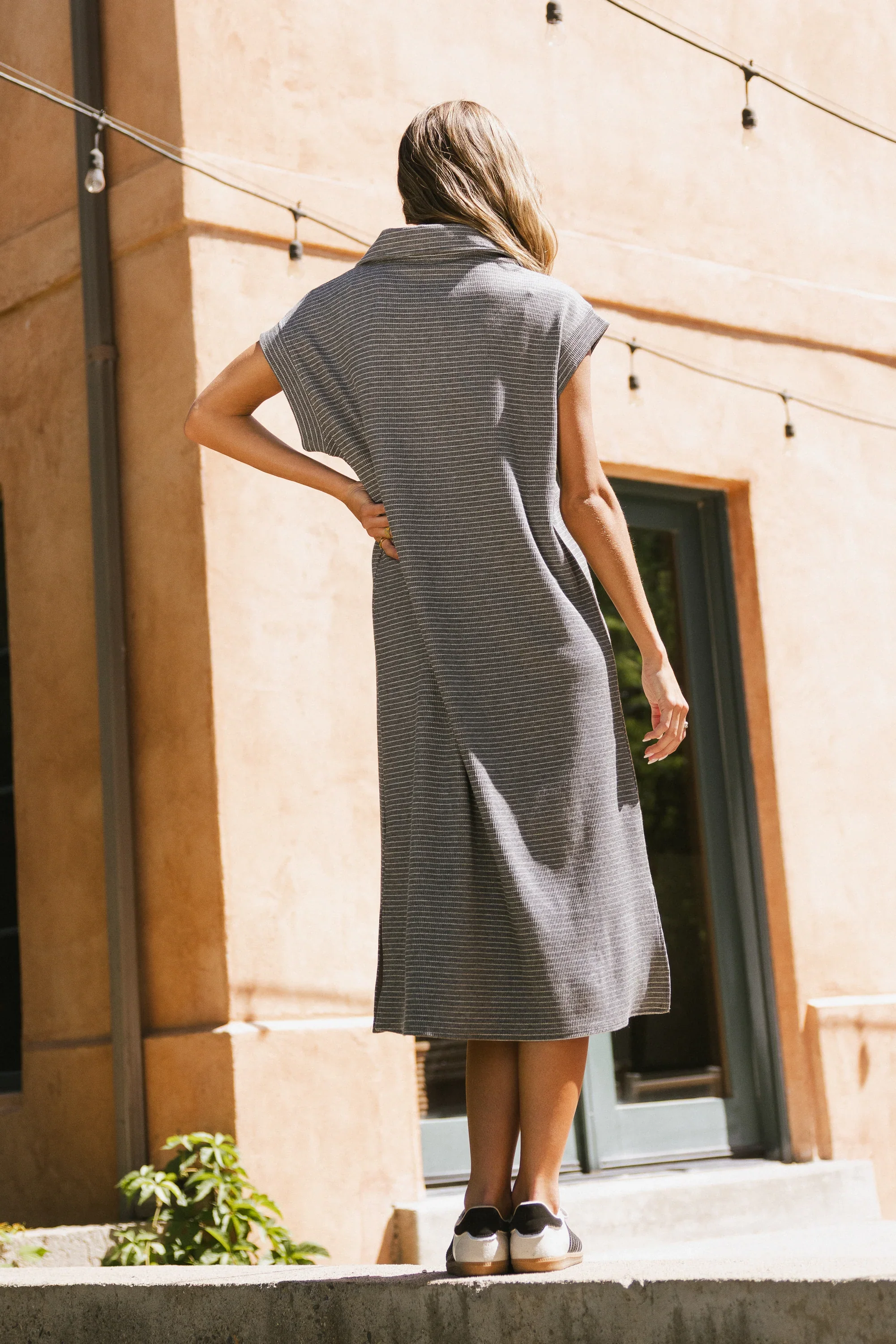 Elisa Striped Maxi Dress in Grey