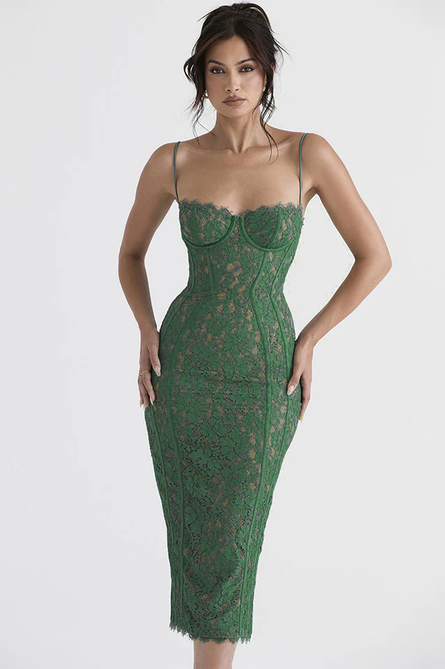 Joelle Forest Lace Midi Dress