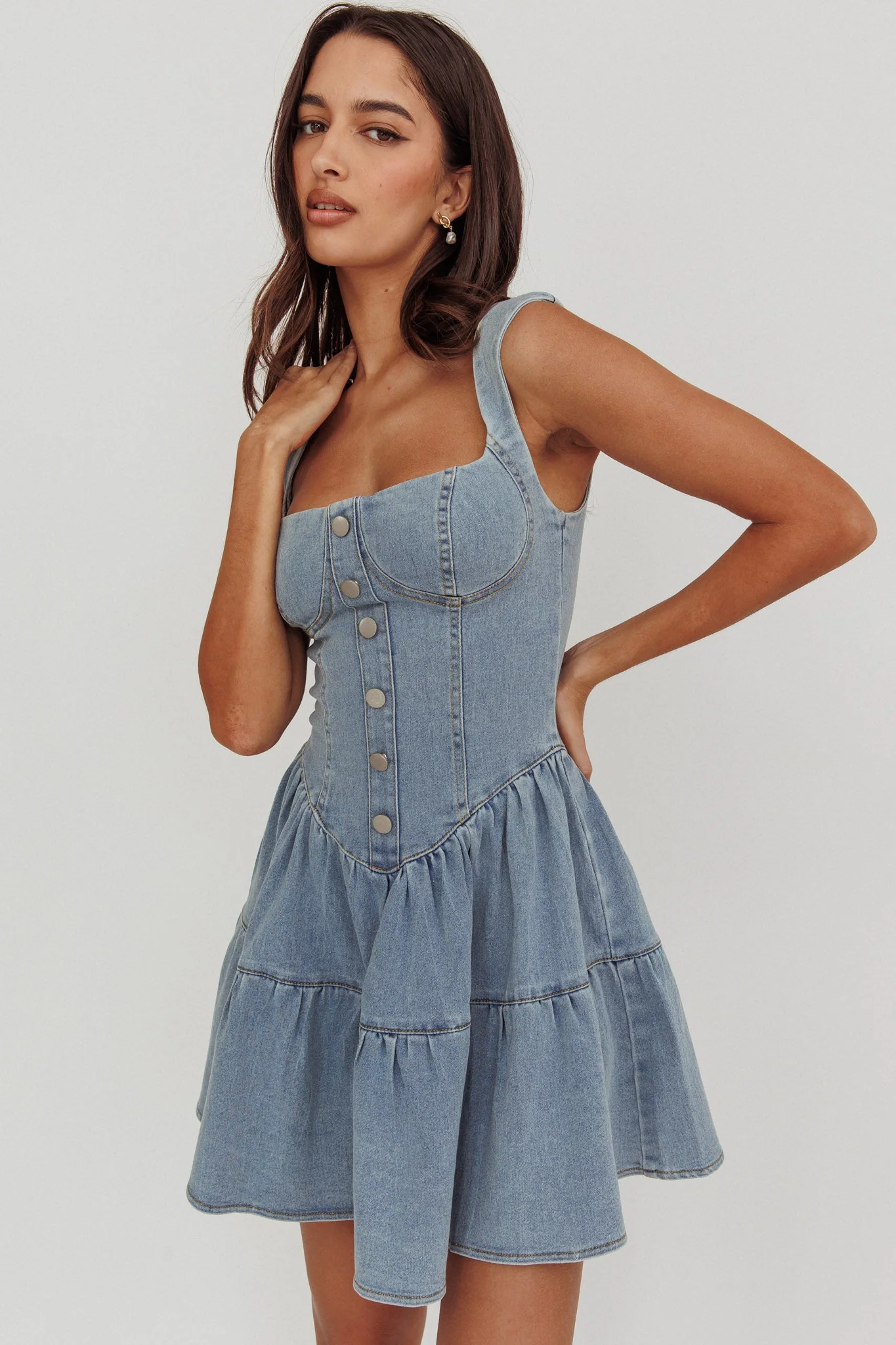 Deep Dive Square Neck Mini Dress Denim