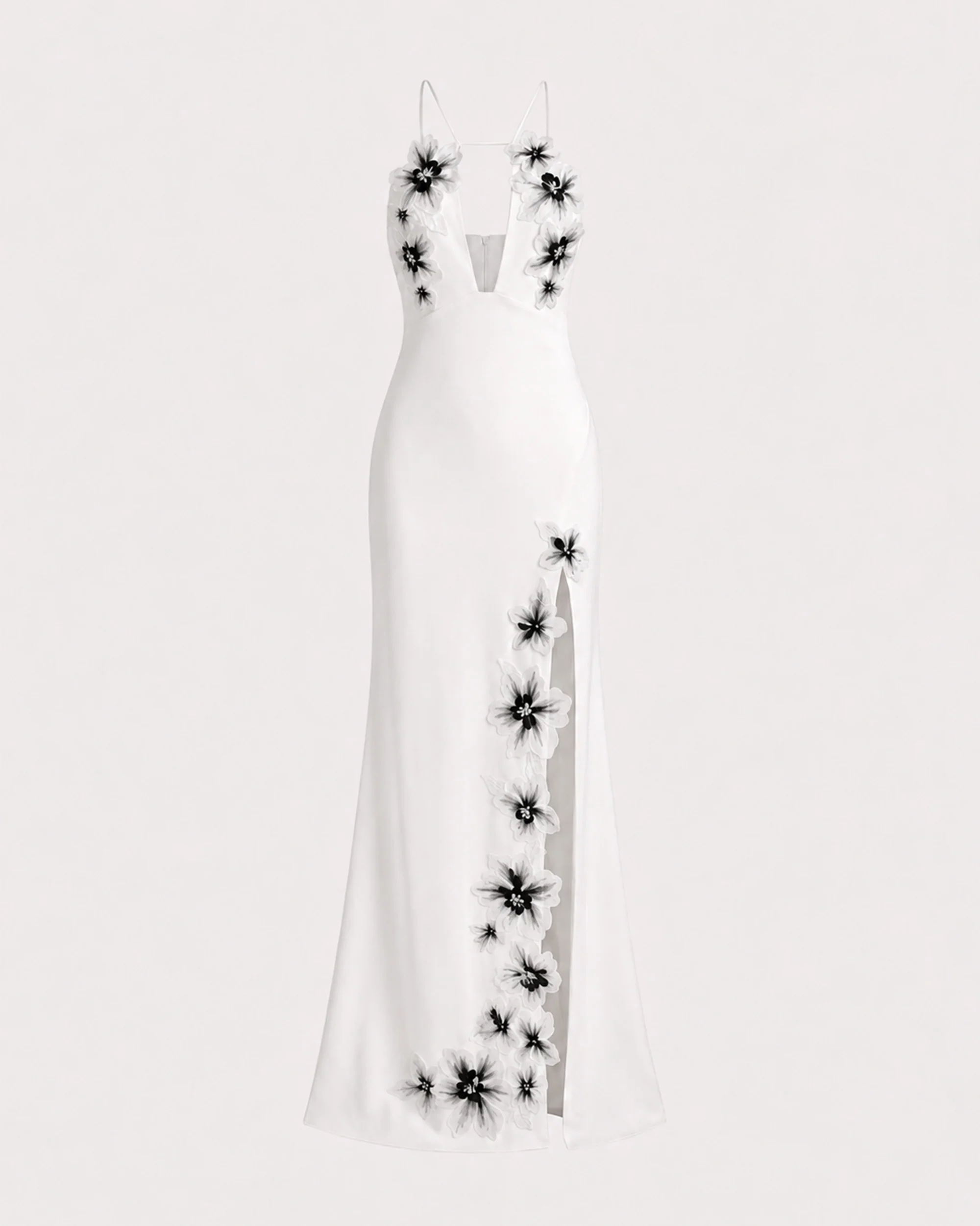 Flower Embroidered Cutout Halter Maxi Dress - White - FASHION NOB
