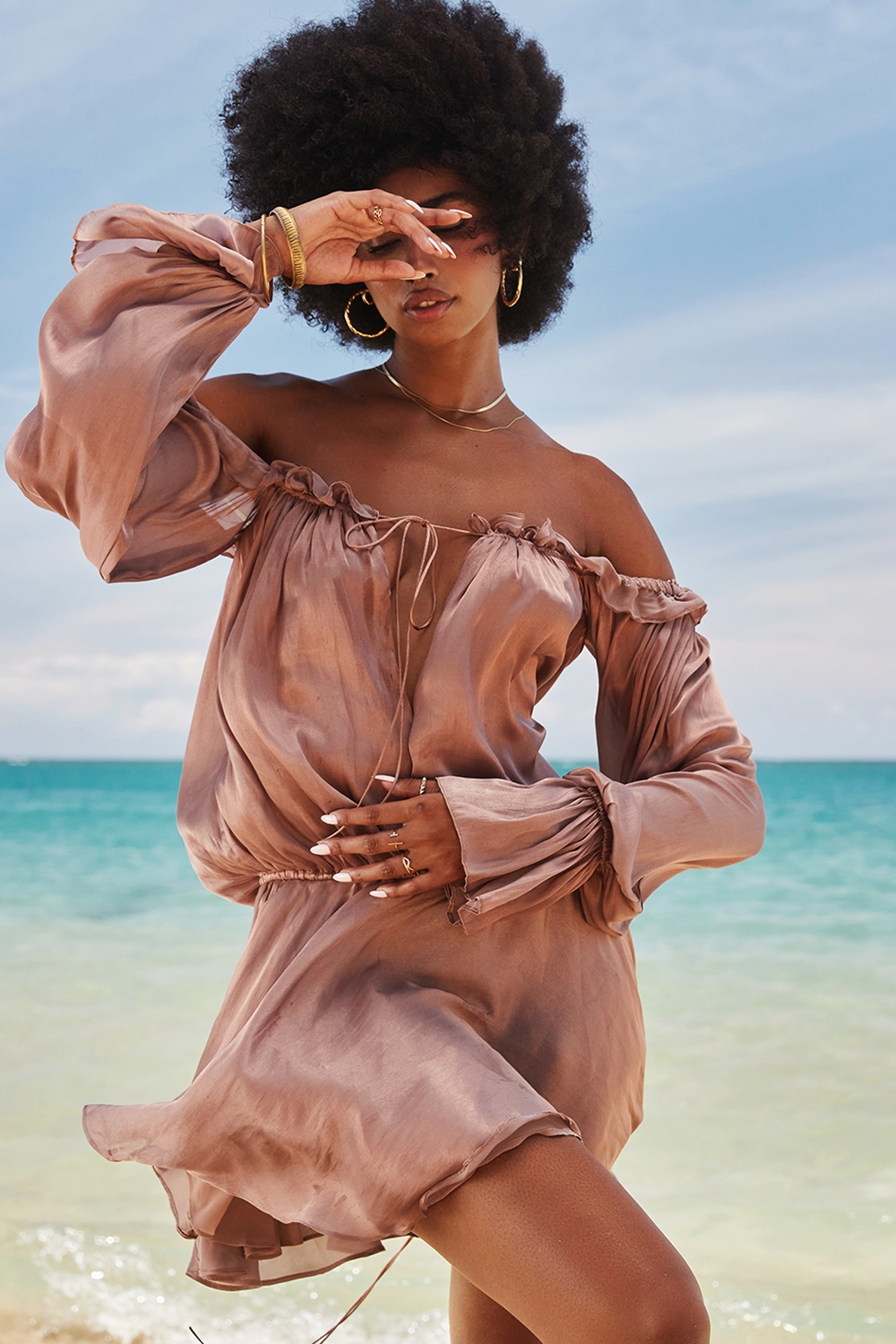 Hazelnut Off Shoulder Dress