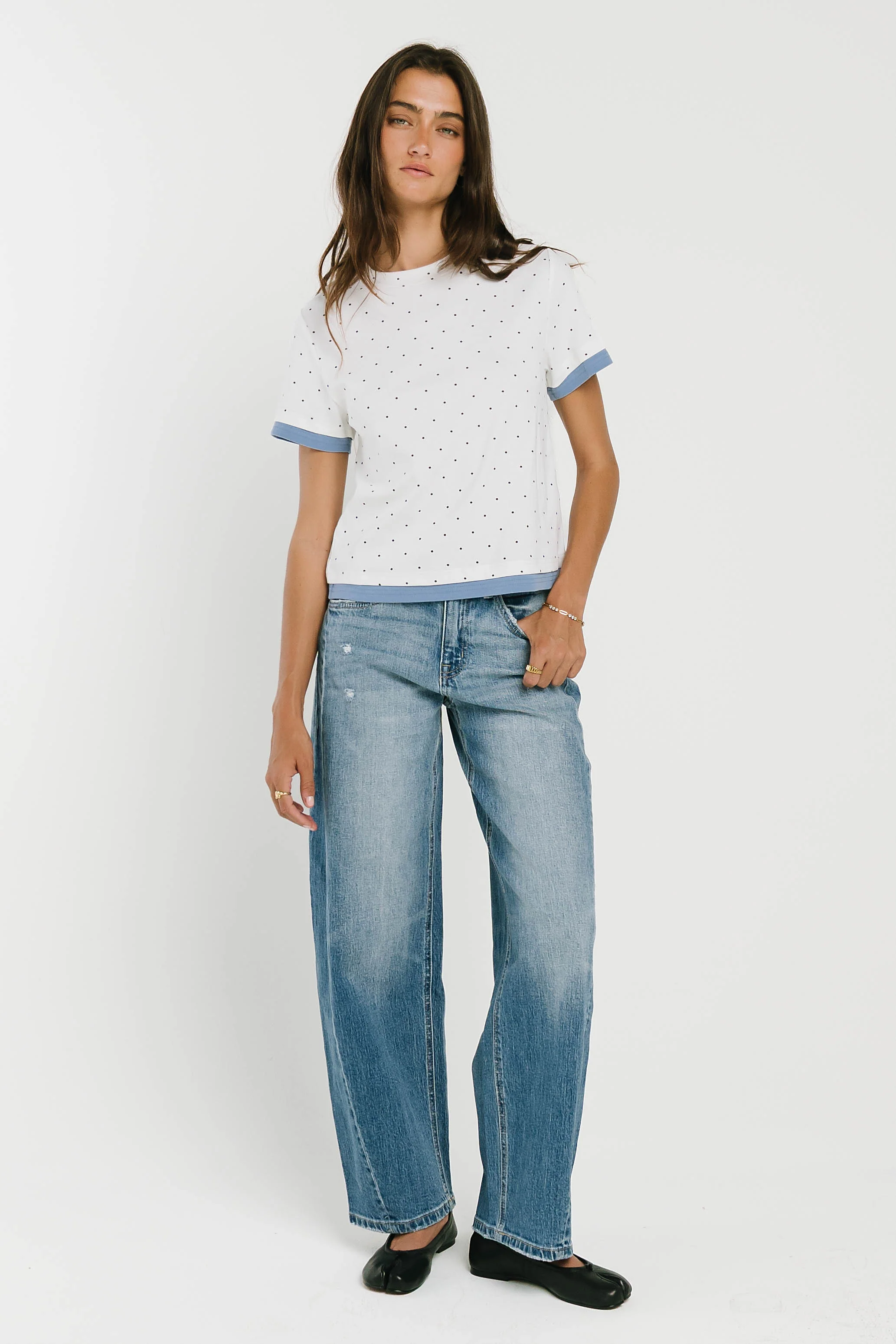 Eve Layered Polka Dot Top in Off White