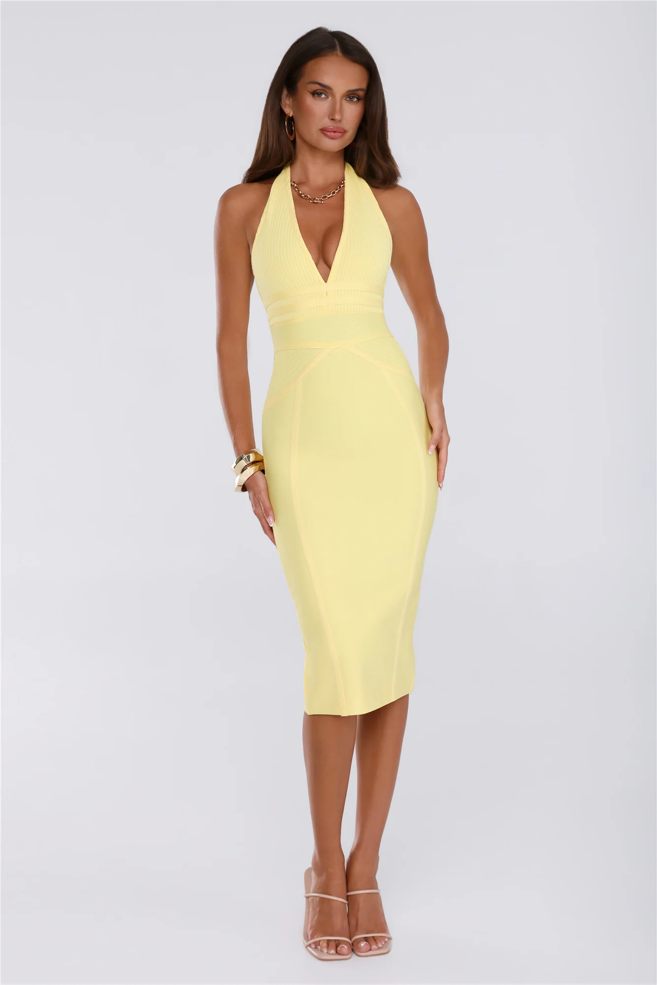 Not Your Girl Bandage Midi Dress Yellow