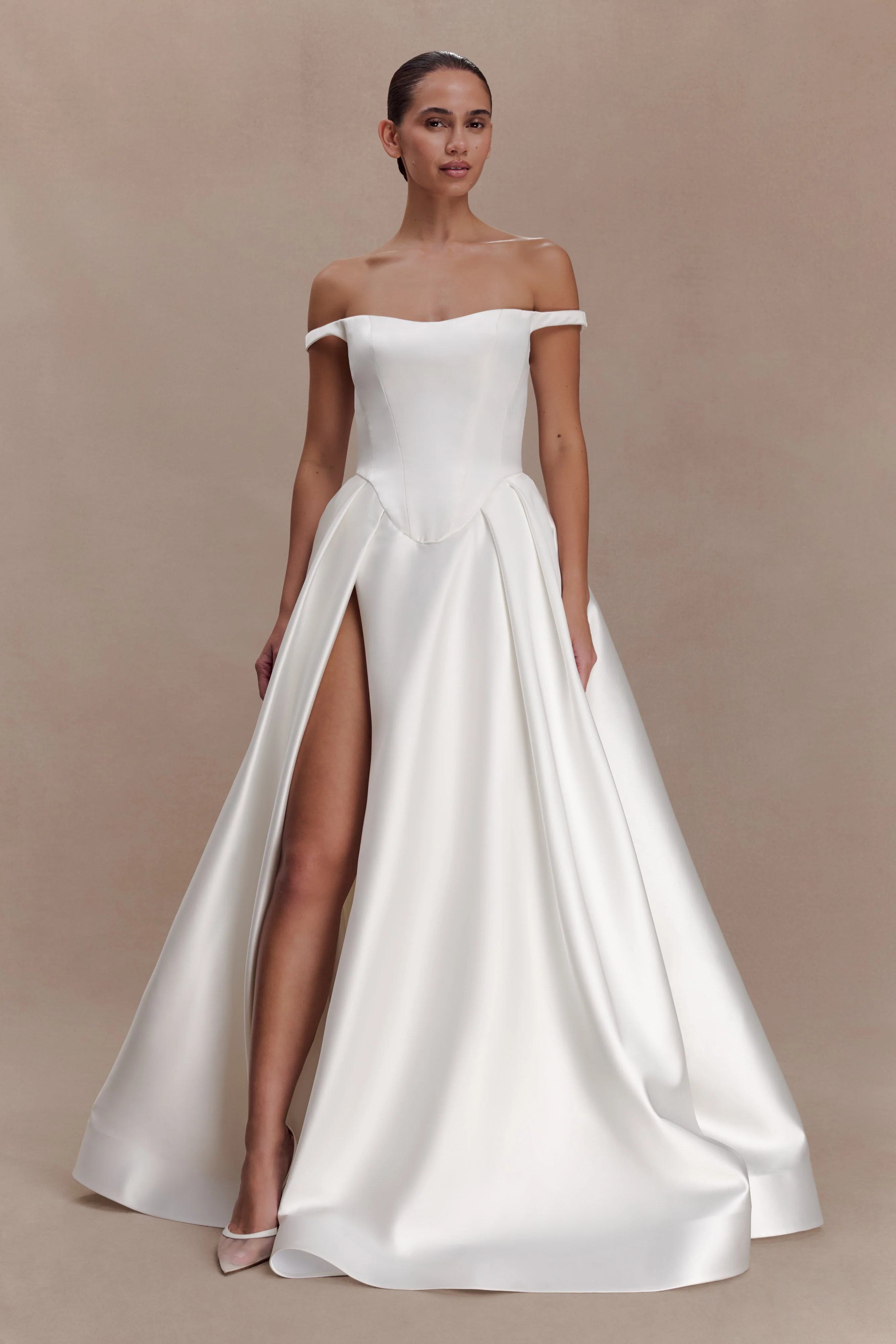 Willow-Off-Shoulder-Satin-Maxi-Gown-White