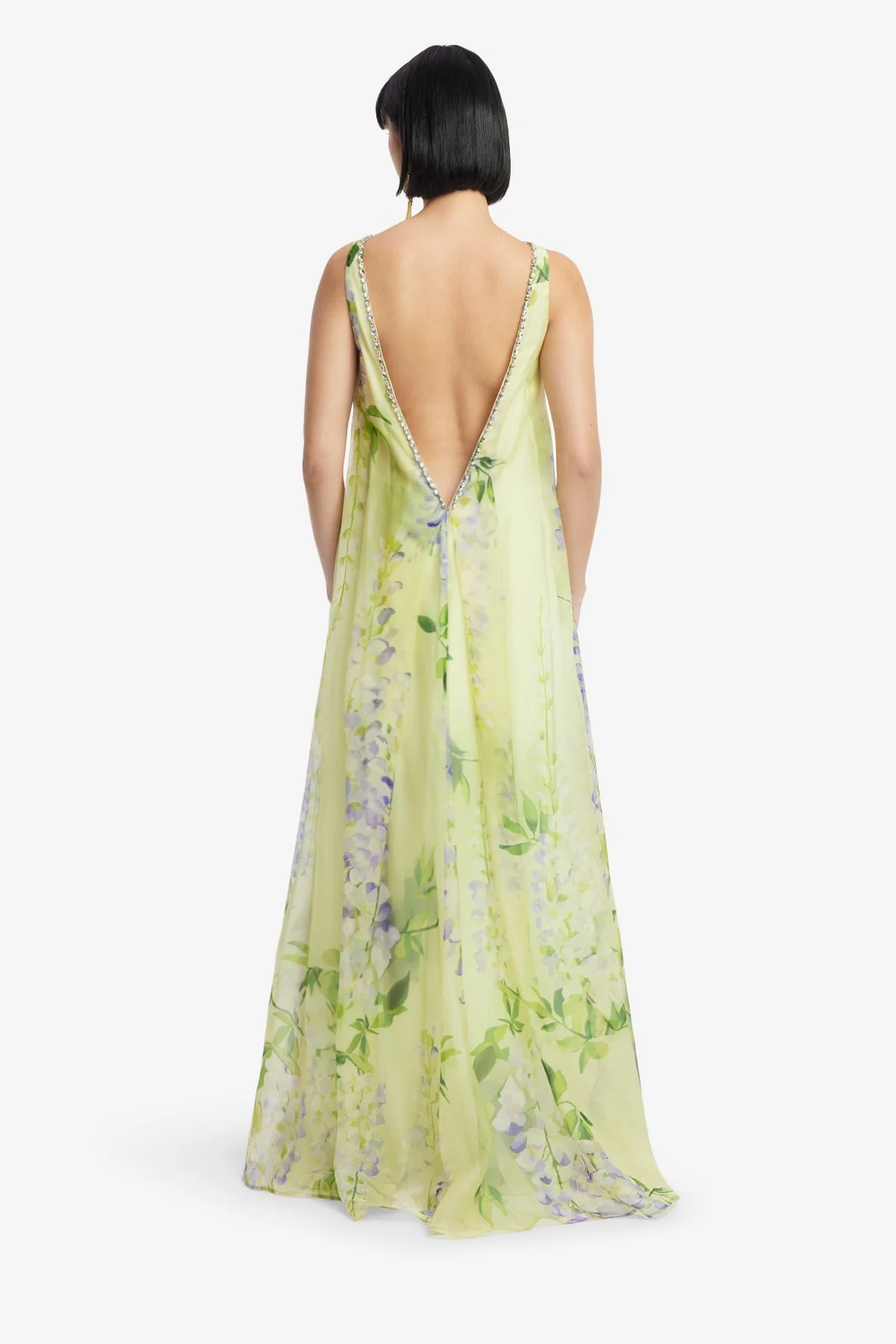 Yumei Embellished Open Back Gown - Wisteria Print