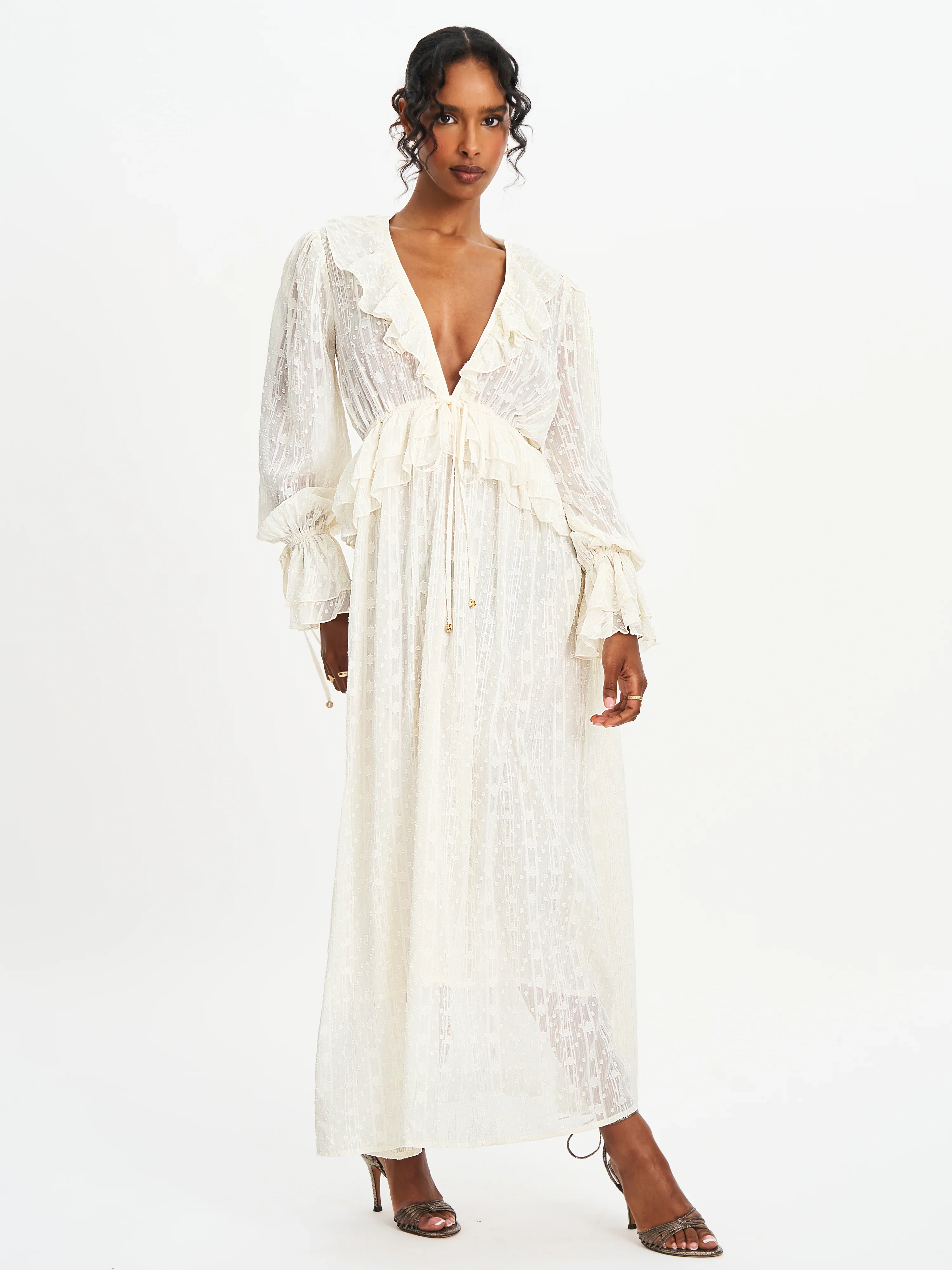 Safiya Jacquard Chiffon Long Sleeve Maxi Dress - FASHION NOB