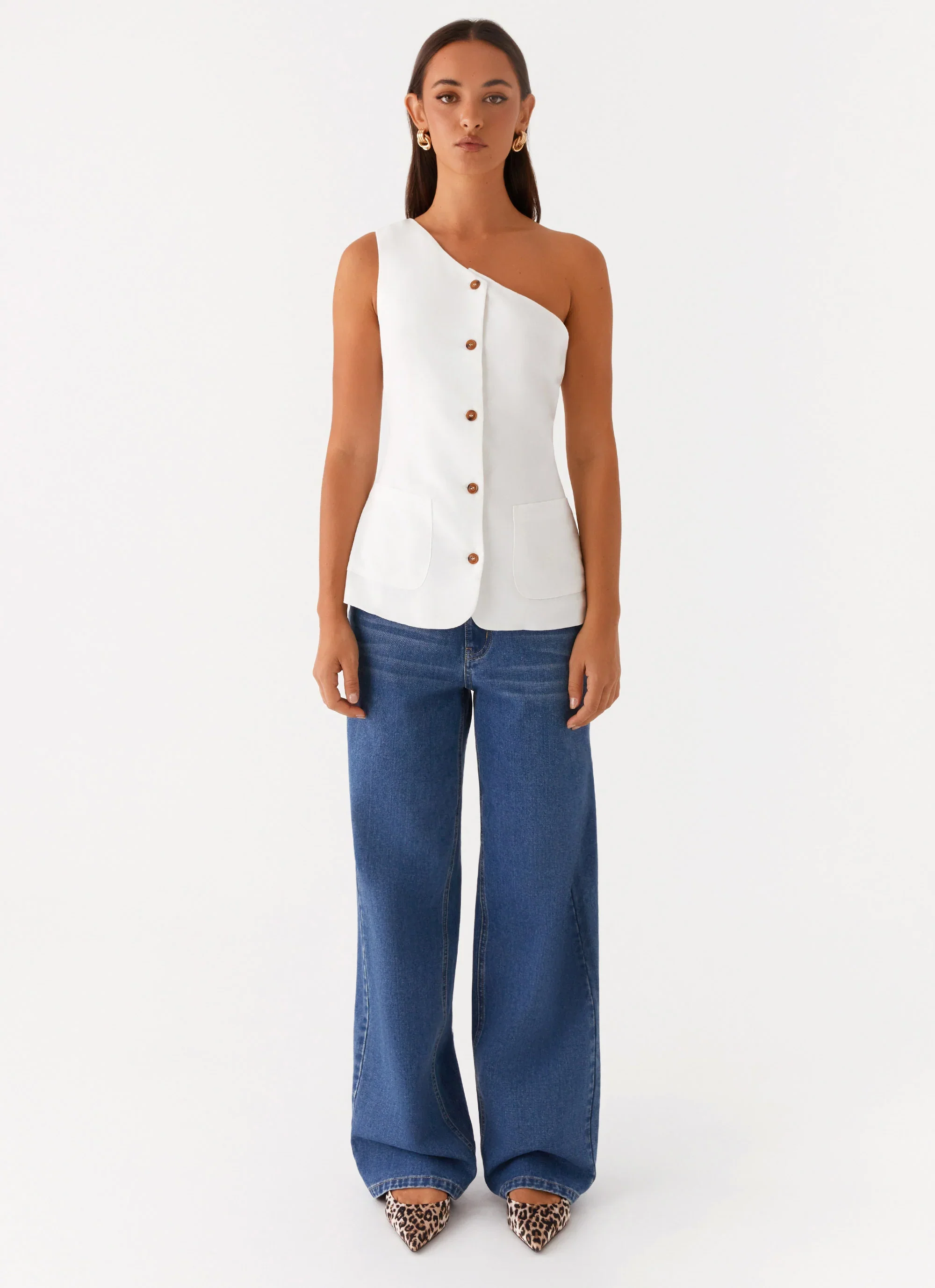 Jordy Linen Pocket Vest - White