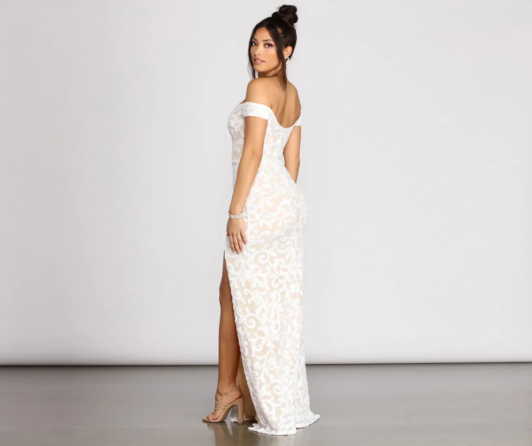 Marzia Scroll Sequin Mesh Mermaid Dress