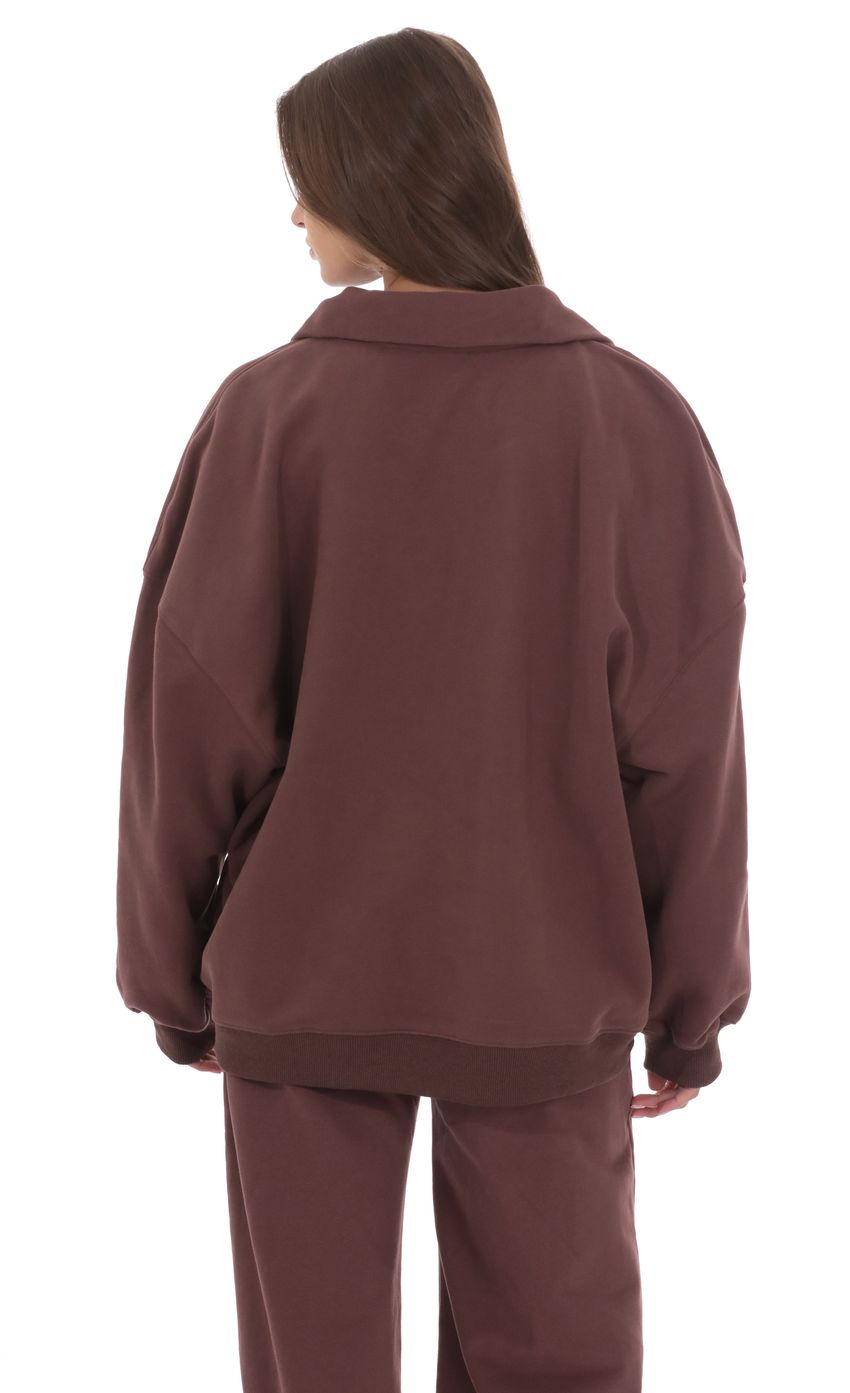 Quarter Zip-Up Jumper in Brown