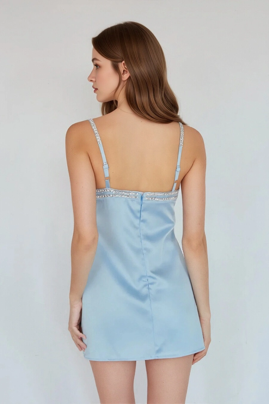 Blair Embellished Mini Dress-Blue