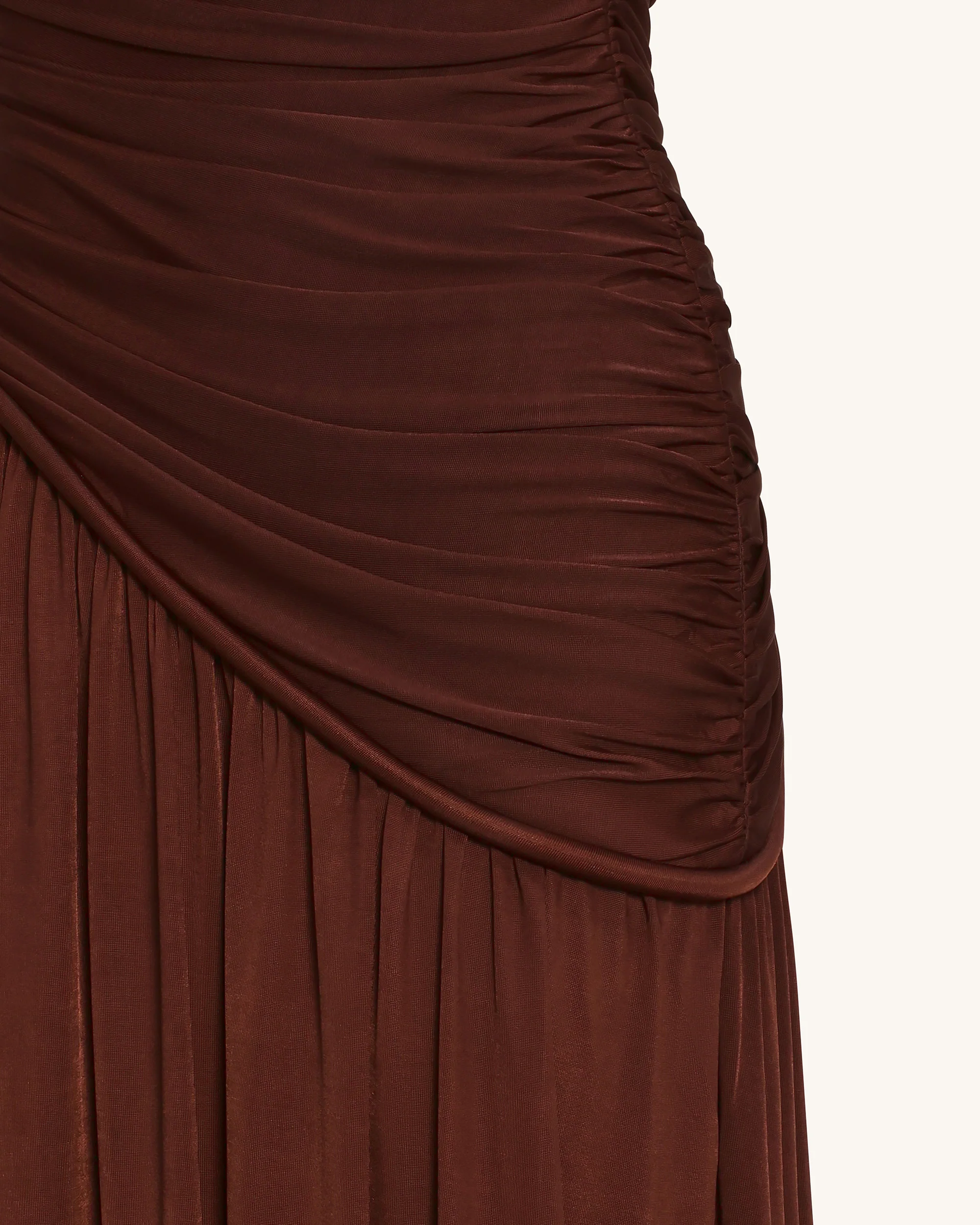 Ruched Panel Strapless Maxi Dress - Brown - FASHION NOB