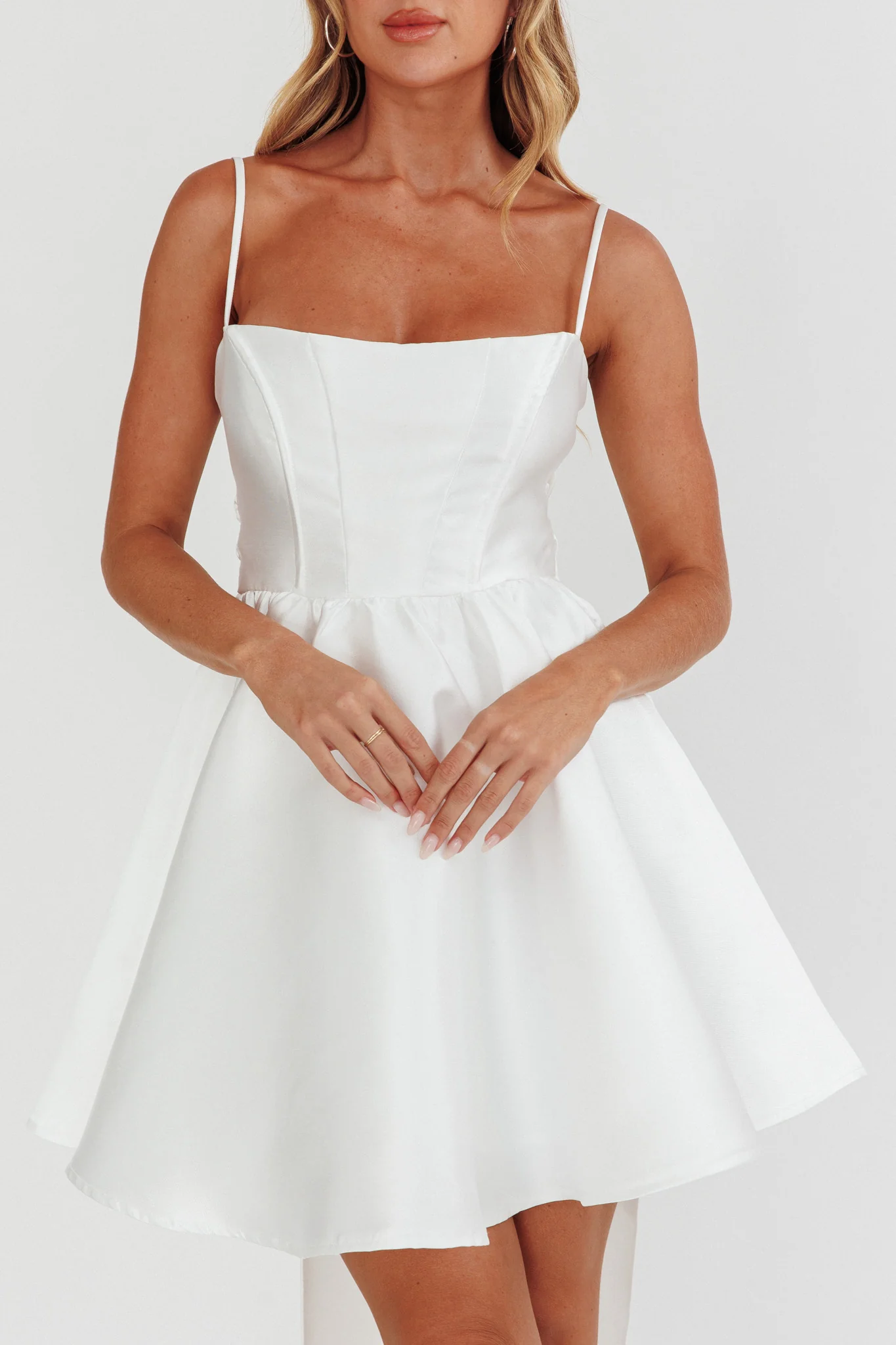 Athens Flared Bow Mini Dress White - luluinthesky