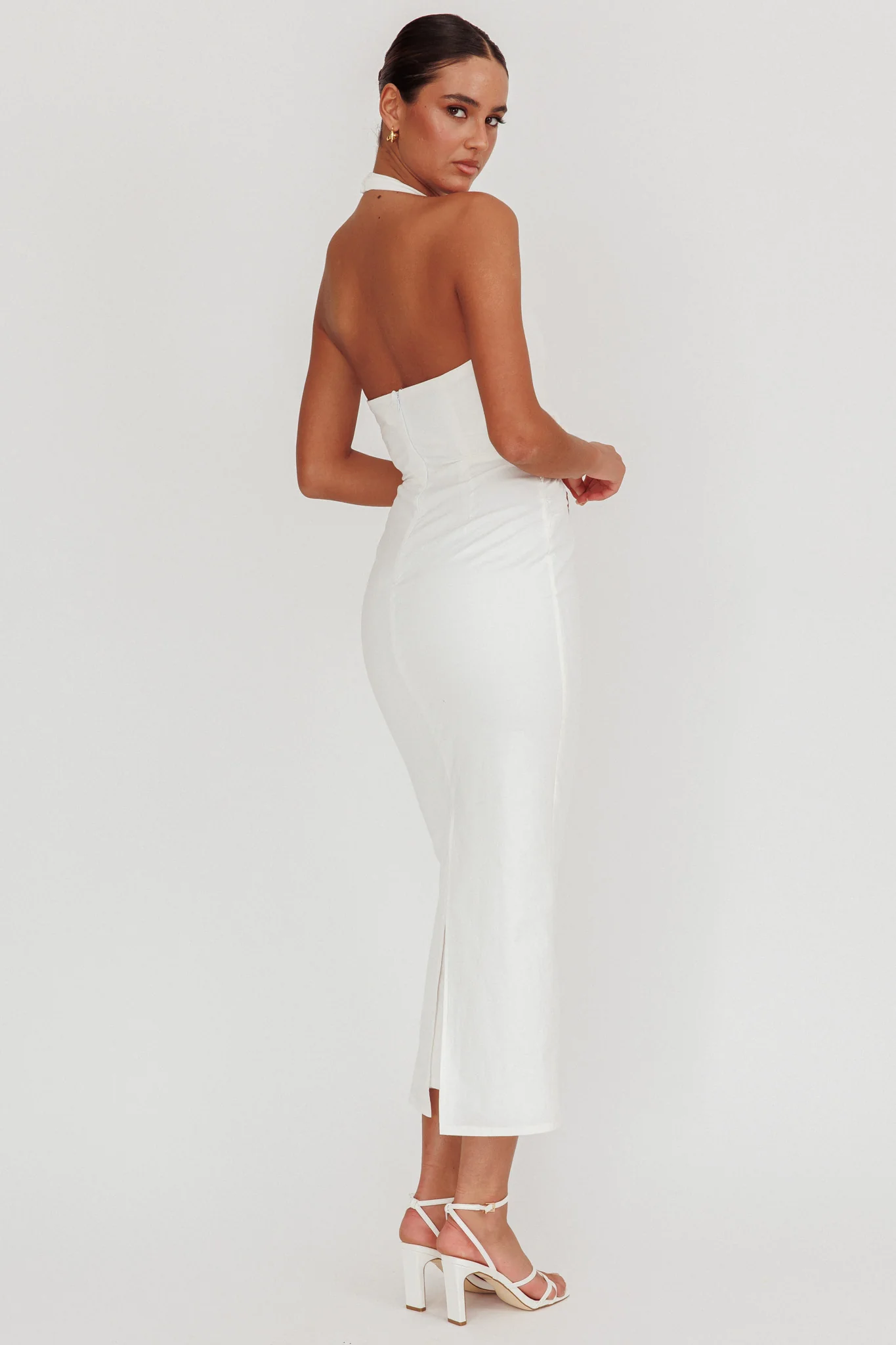 Sinners Rosette Halter Neck Maxi Dress White - luluinthesky