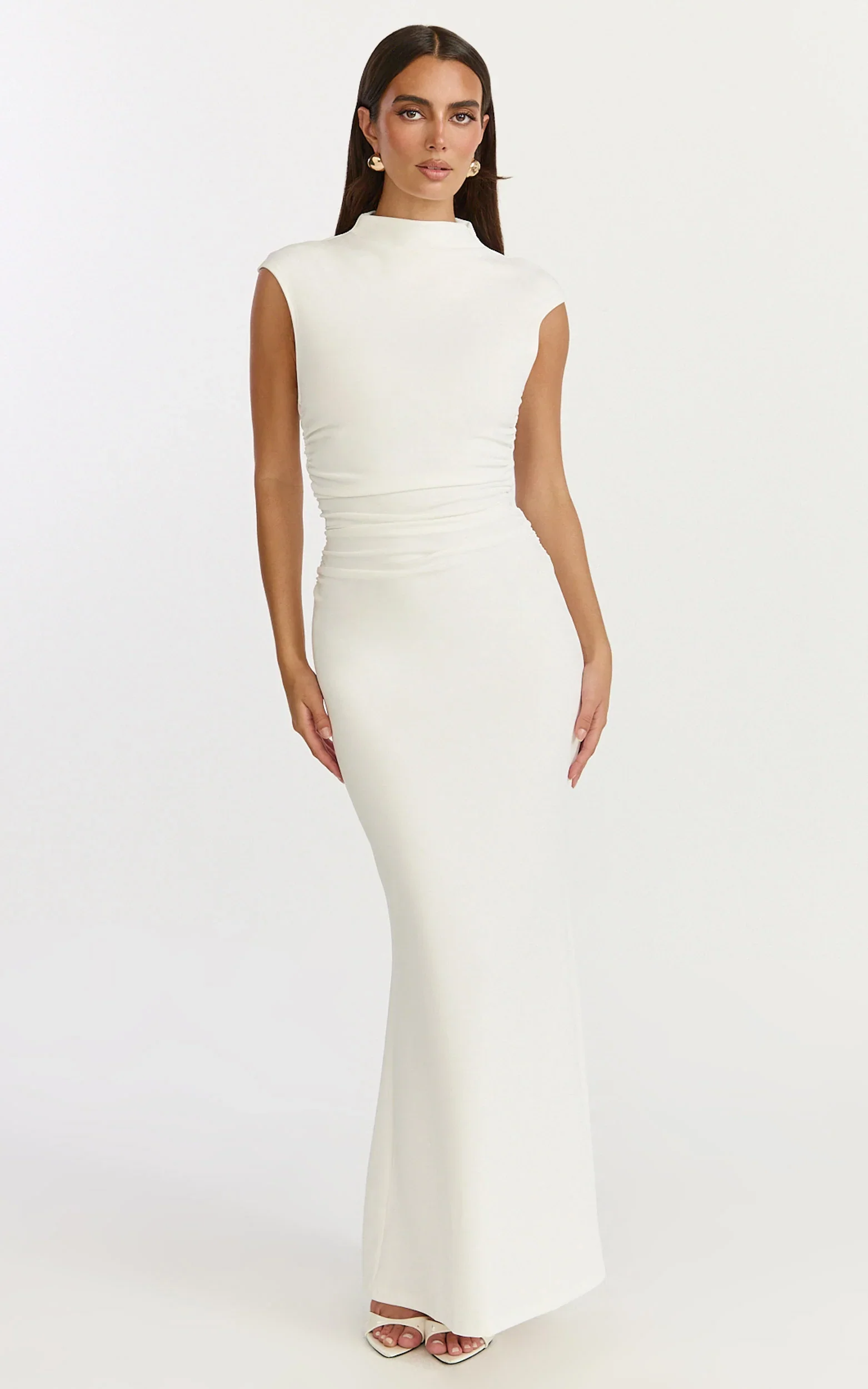 Eira Maxi Dress - High Neck Cap Sleeve Maxi Dress in White