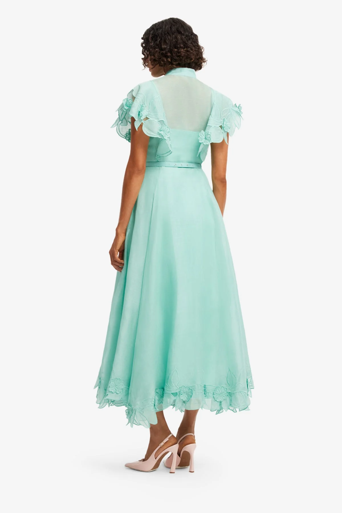 Elsie Appliqué Flutter Sleeve Maxi Dress - Pale Turquoise