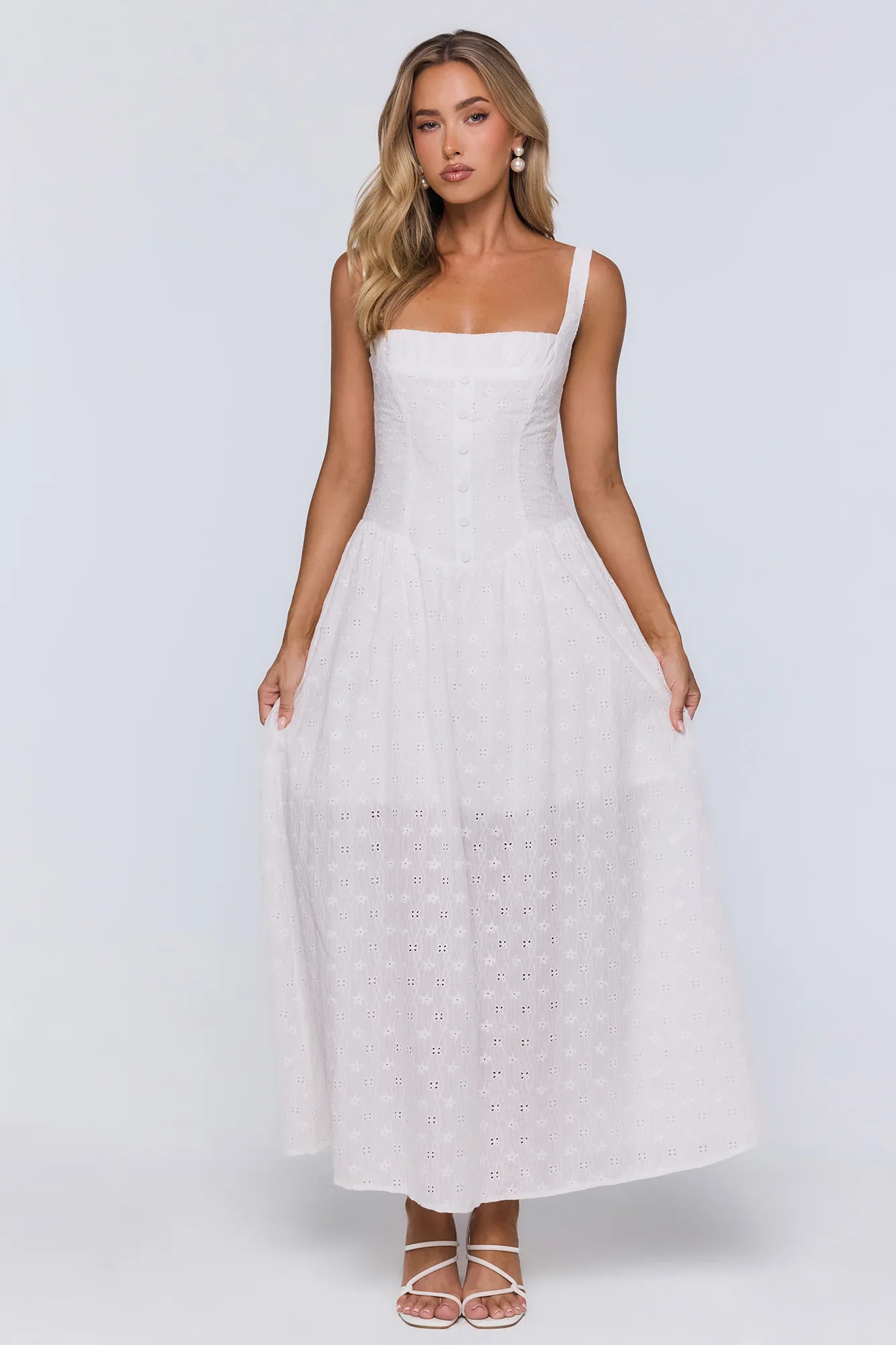 Whispered Style Embroidered Maxi Dress White