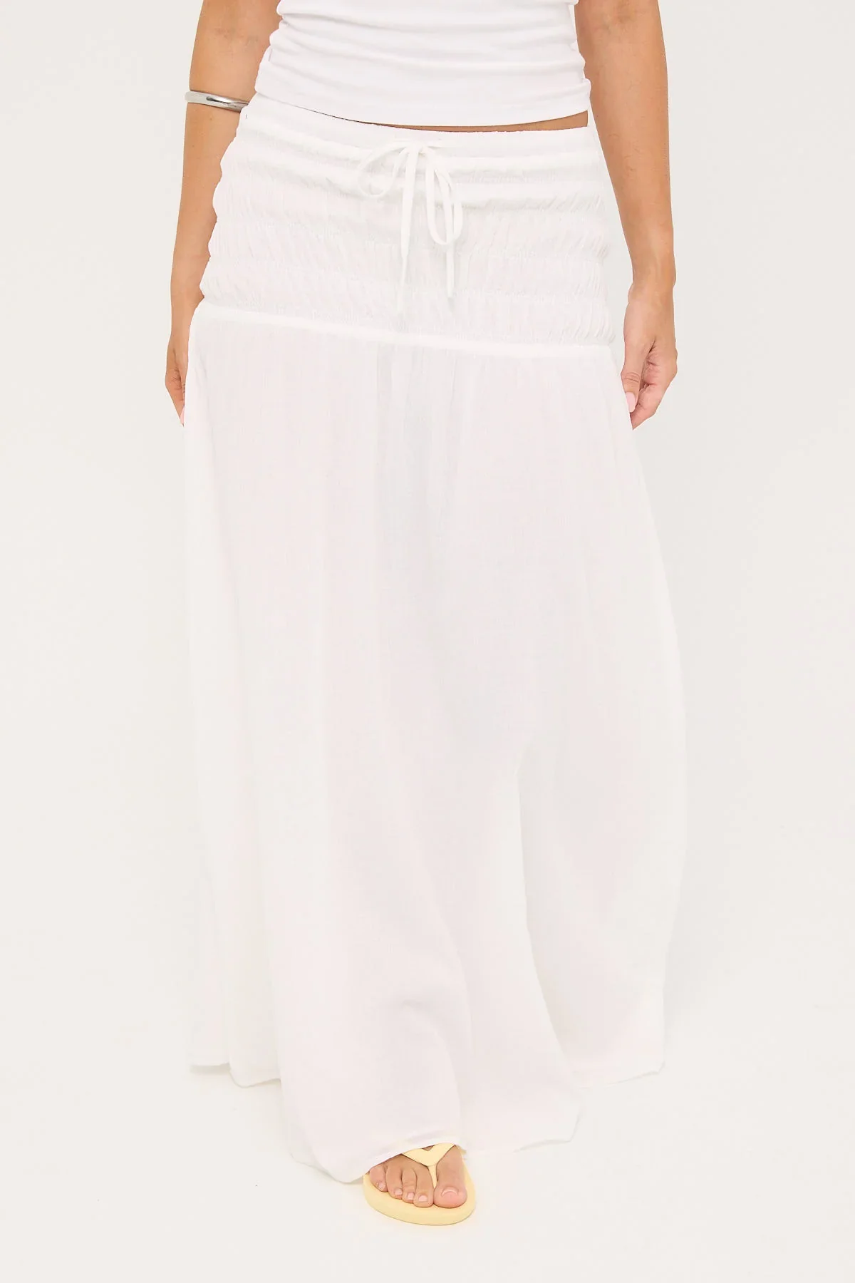 Luck & Trouble Solene Shirred Maxi Skirt White