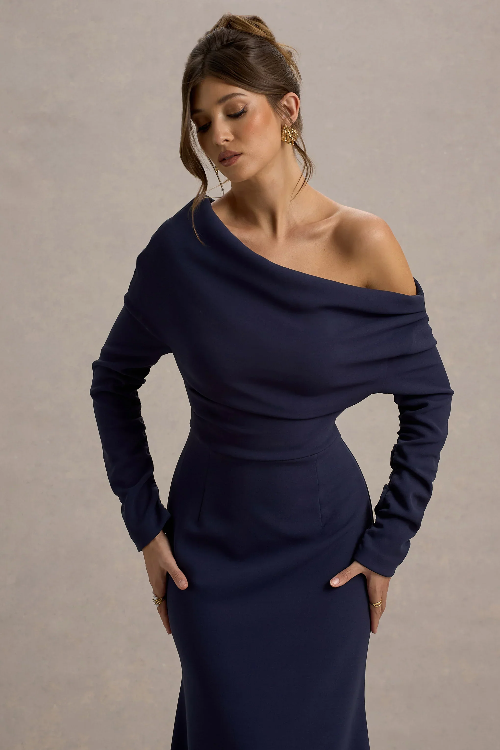 Lou | Navy One-Shoulder Asymmetric Maxi Dress