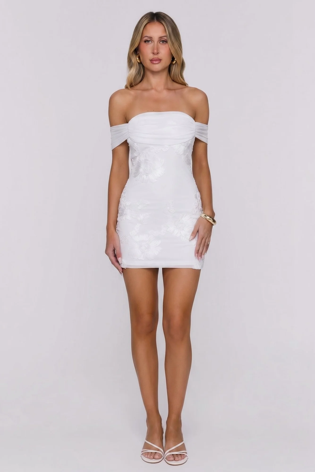 Saltwater Sonata Off Shoulder Mesh Mini Dress White