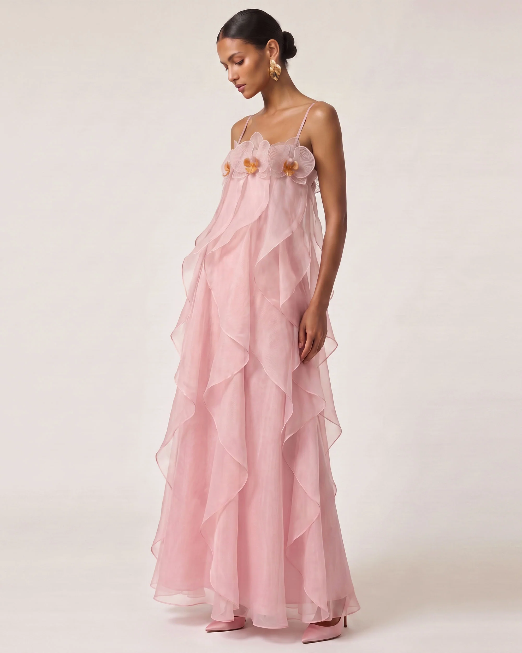 Orchid Embroidered Organza Maxi Dress - Blush Pink - FASHION NOB