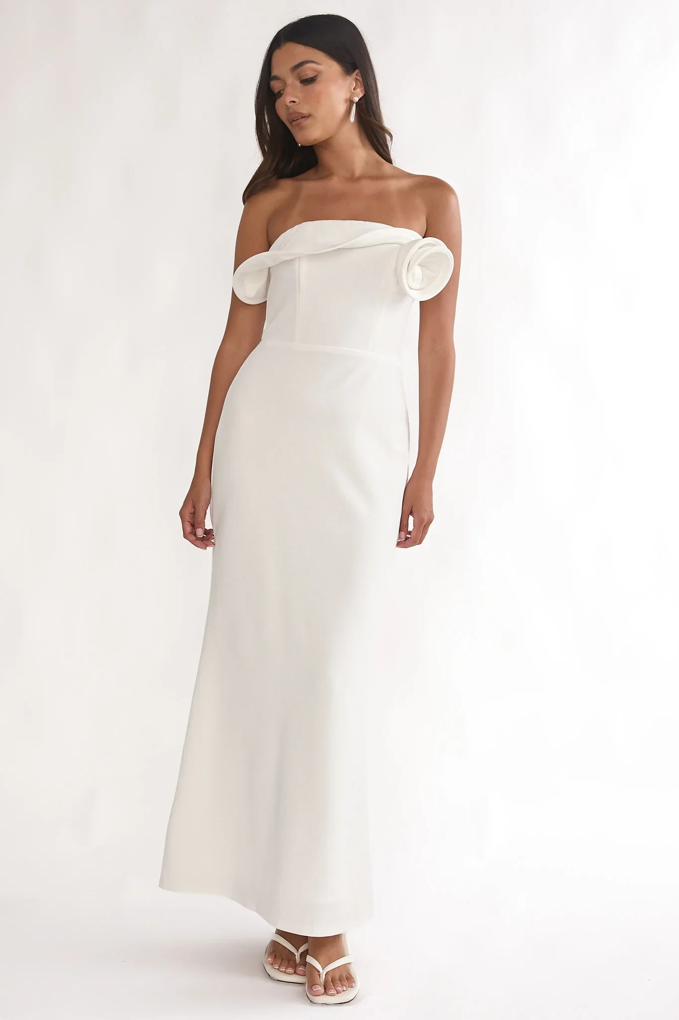 Amellia Off-Shoulder Rosette Maxi Dress White