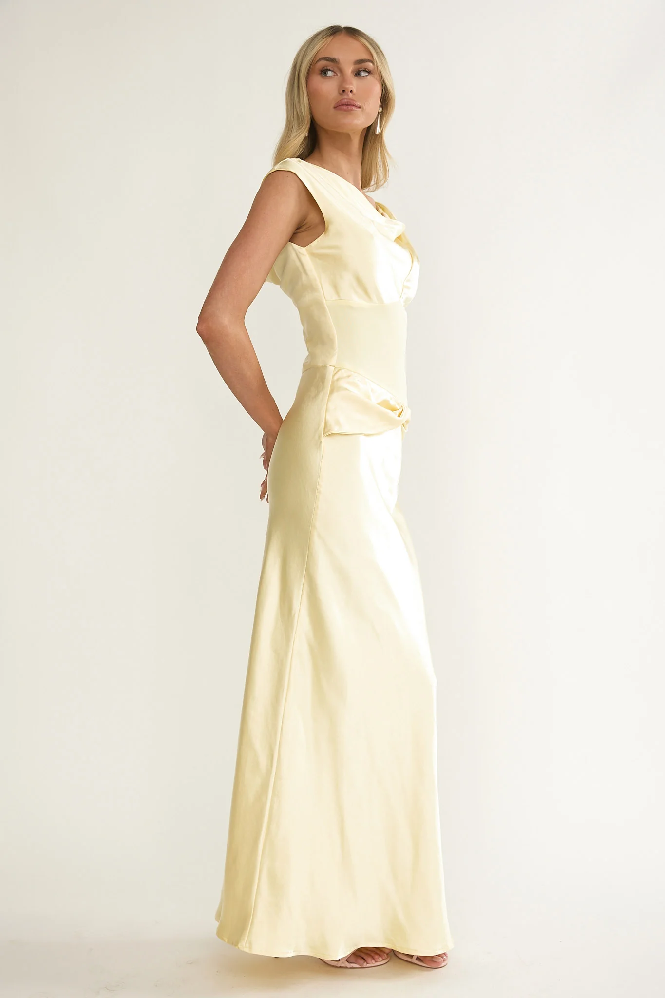 Tahlia Rae Mesh Waist Cap Sleeve Maxi Dress Butter
