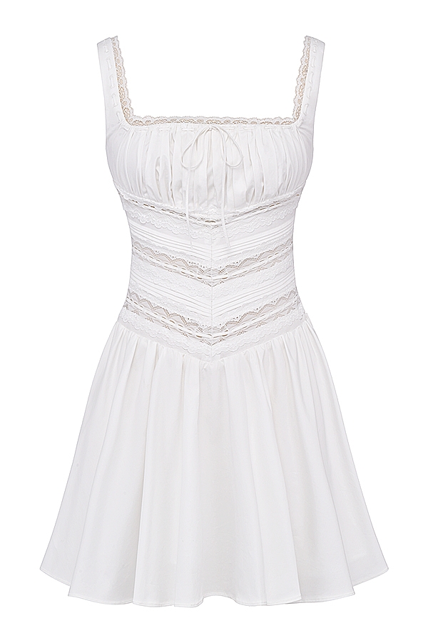 White Lace Trim Mini Dress