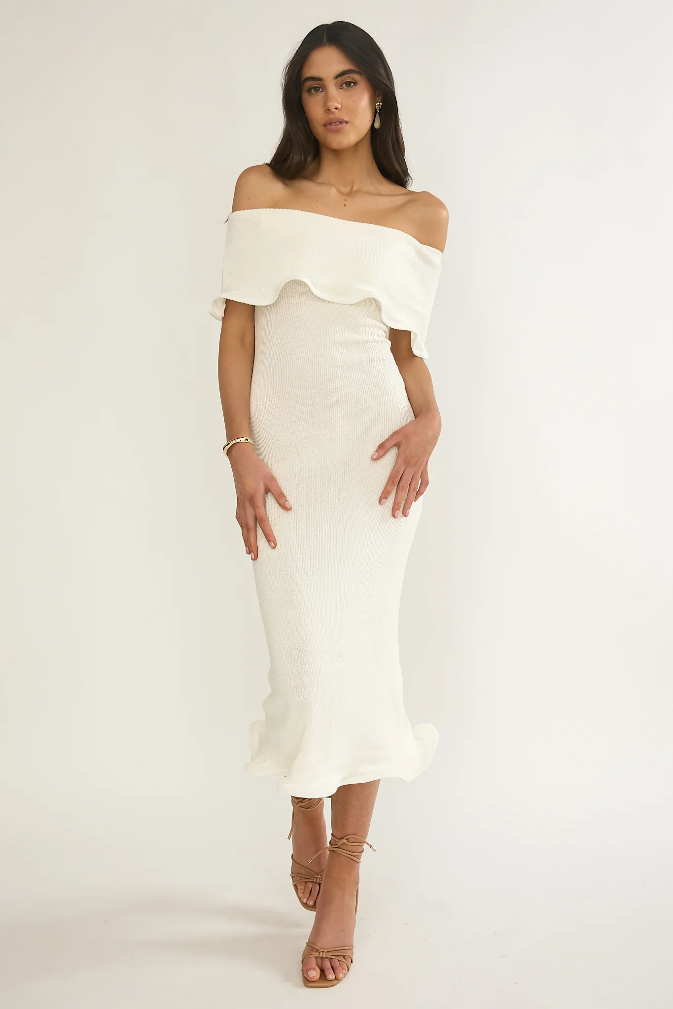 Rayna Off-Shoulder Midi Dress Ivory