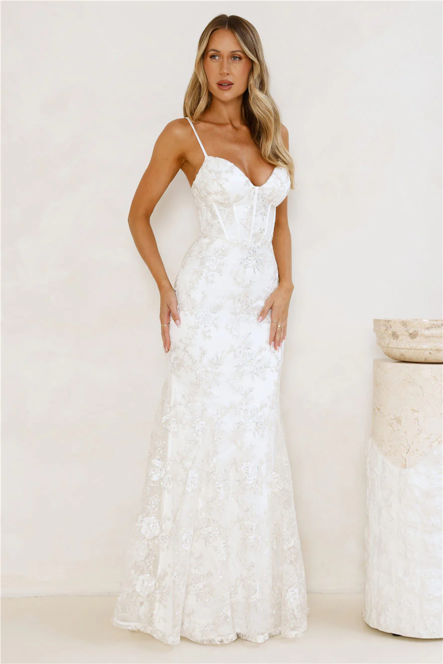 On The Silver Screen Sequin Maxi Dress Off White - luluinthesky