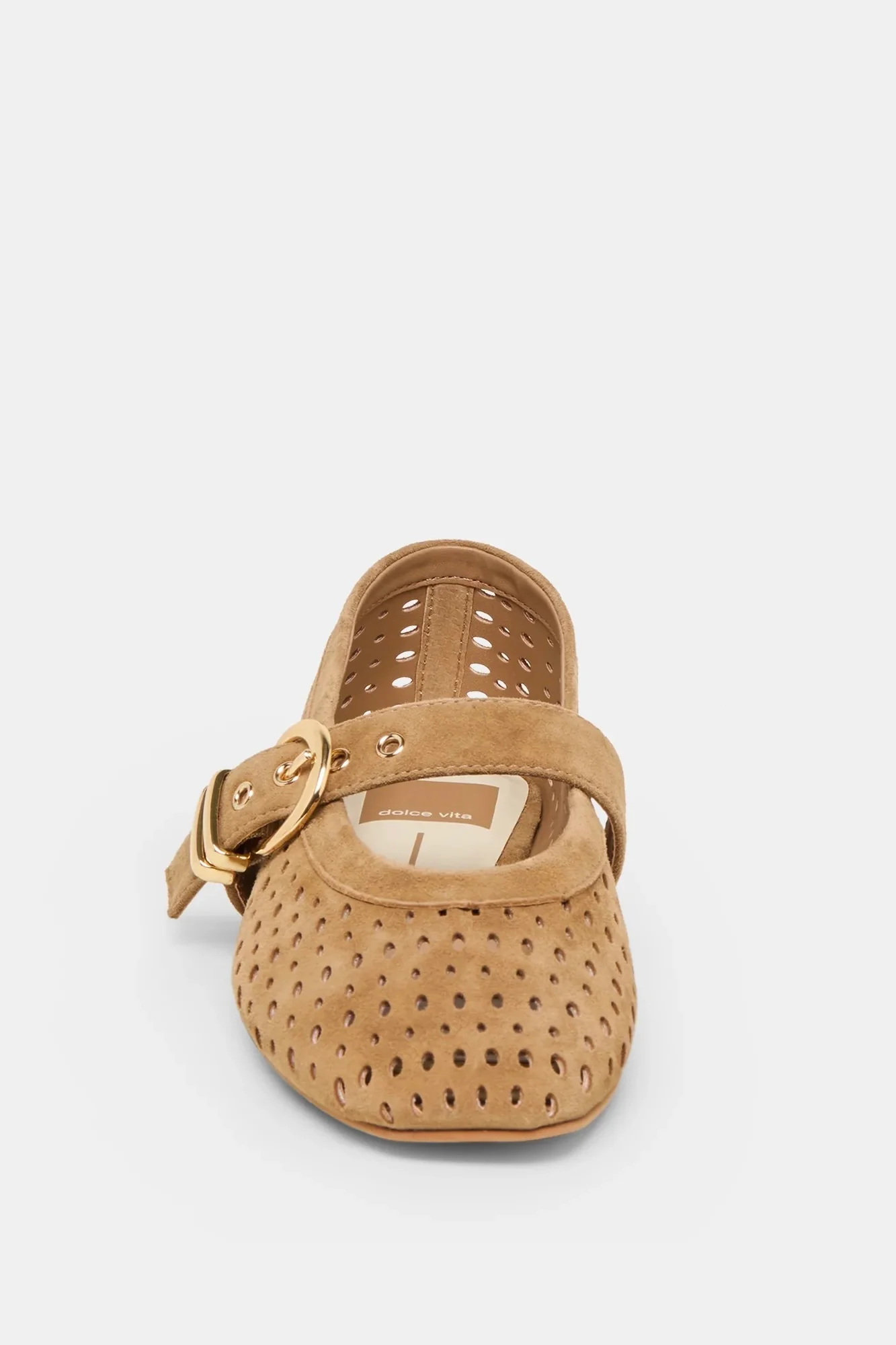 Mikel Ballet Flats Camel Perforated Suede - luluinthesky