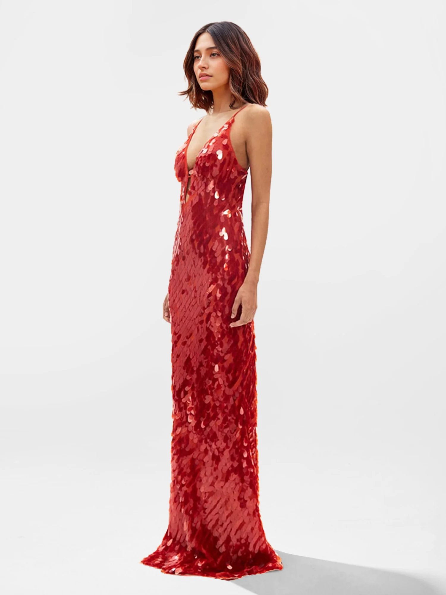 Sequin Plunge Maxi Dress