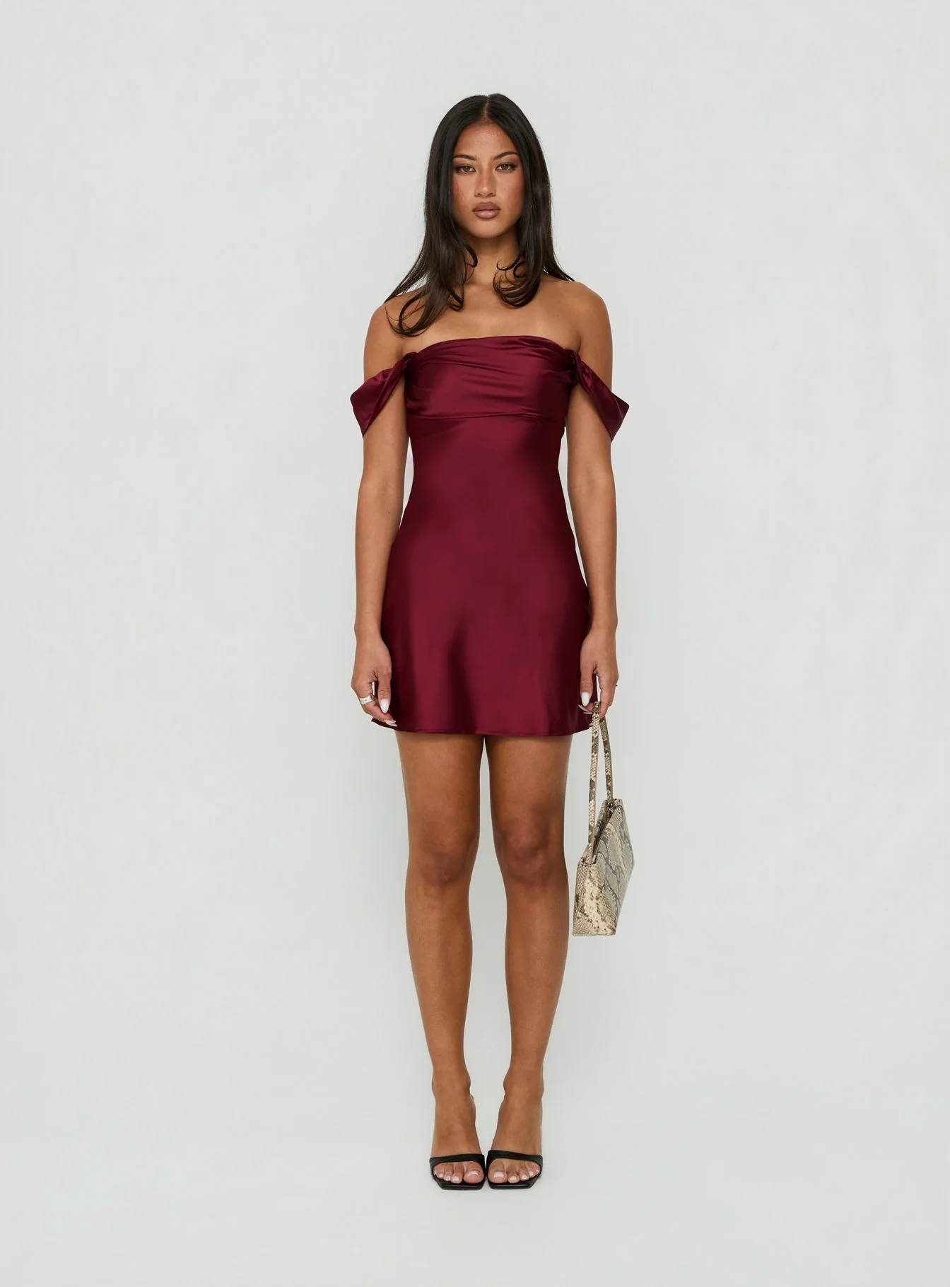 Zabbarra Off The Shoulder Mini Dress Burgundy