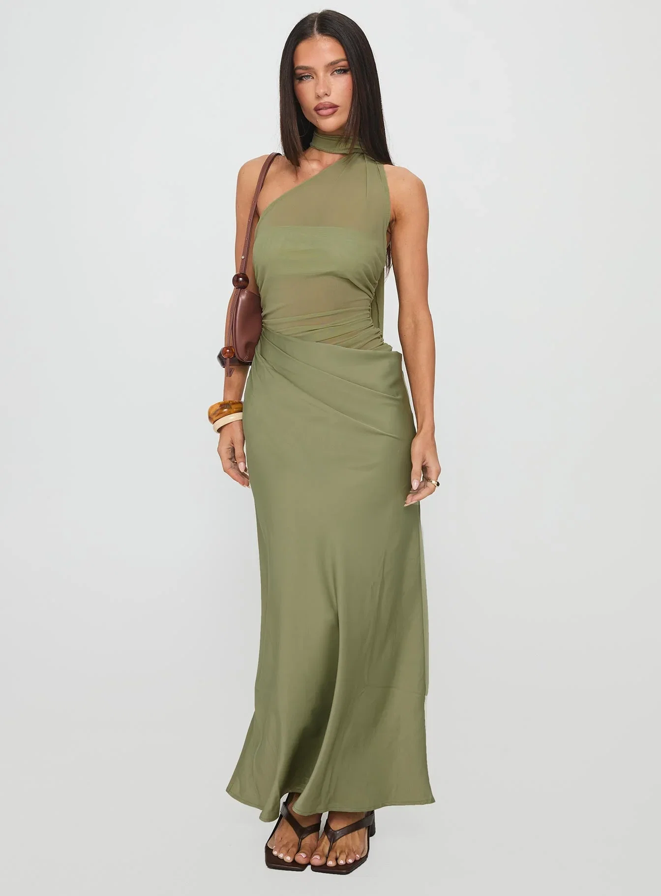 Indiara Halter Mesh Maxi Dress Green